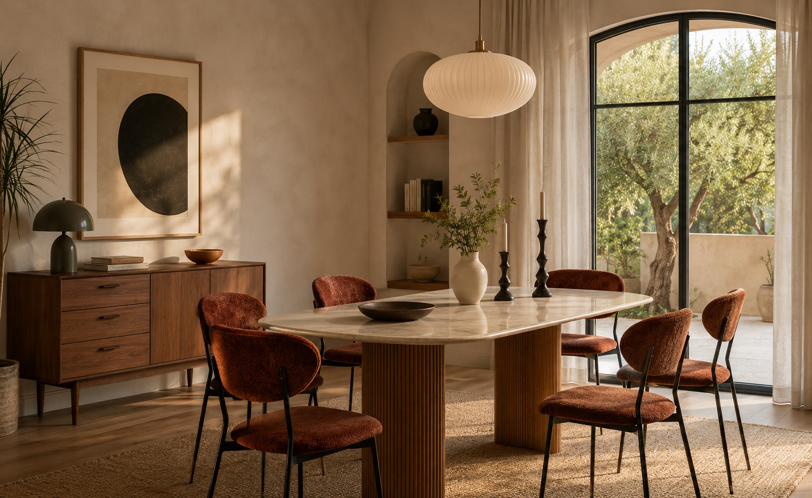  Essgruppe Travertin Tisch Roma + 6 Esszimmerstühle Kjeld Braun