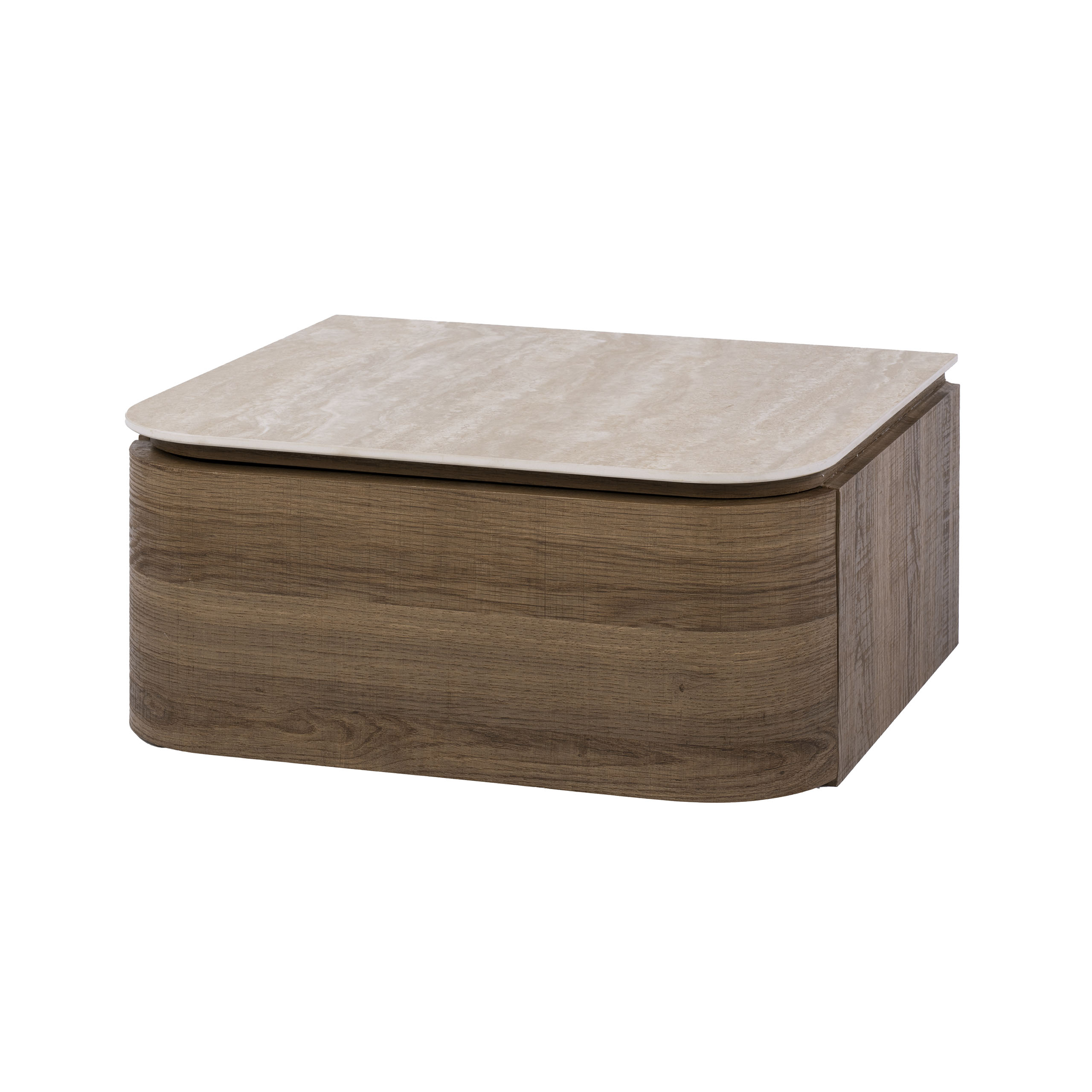 Nachttisch Cassetto Travertin Keramik mit Wandhalterung Eiche Travertin