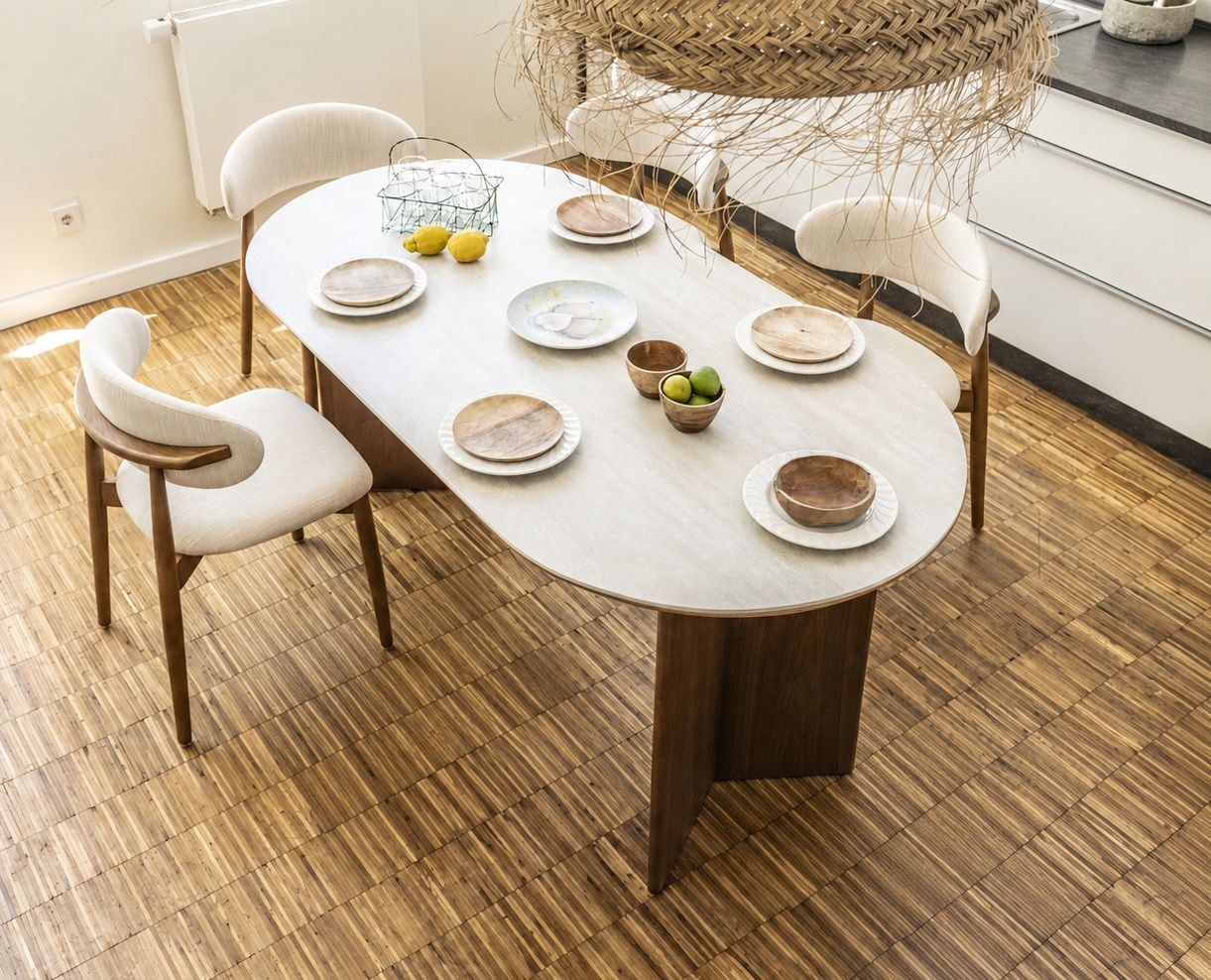 Essgruppe Travertin Tisch Tivoli 180 + 4 Esszimmerstühle Linea Aufgebaut