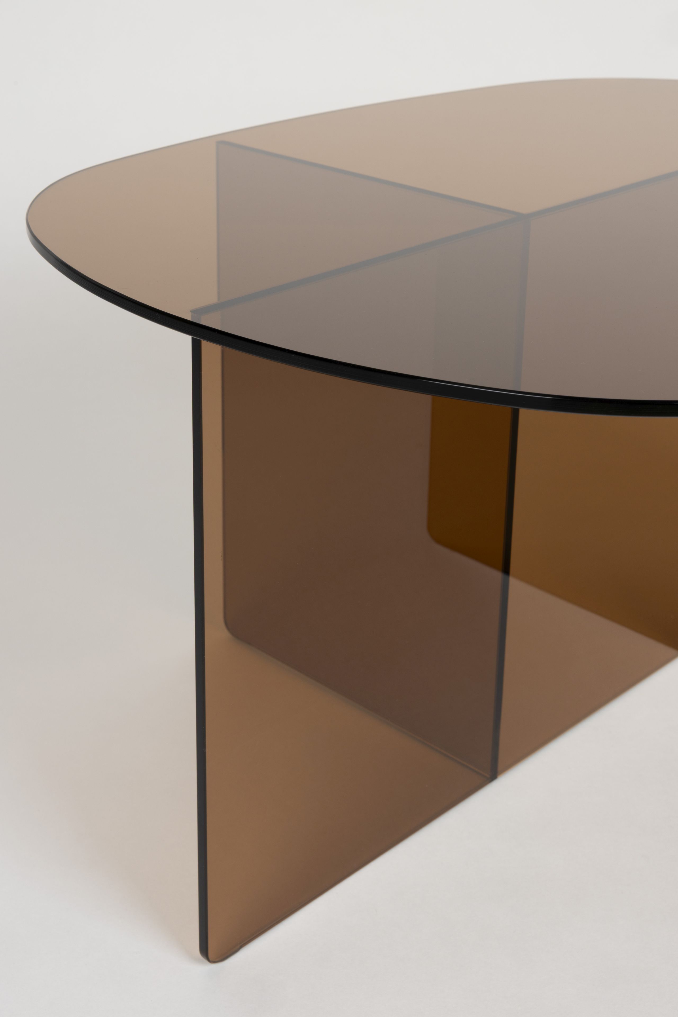 Retro Couchtisch Beistelltisch Linea braunes Glas oval