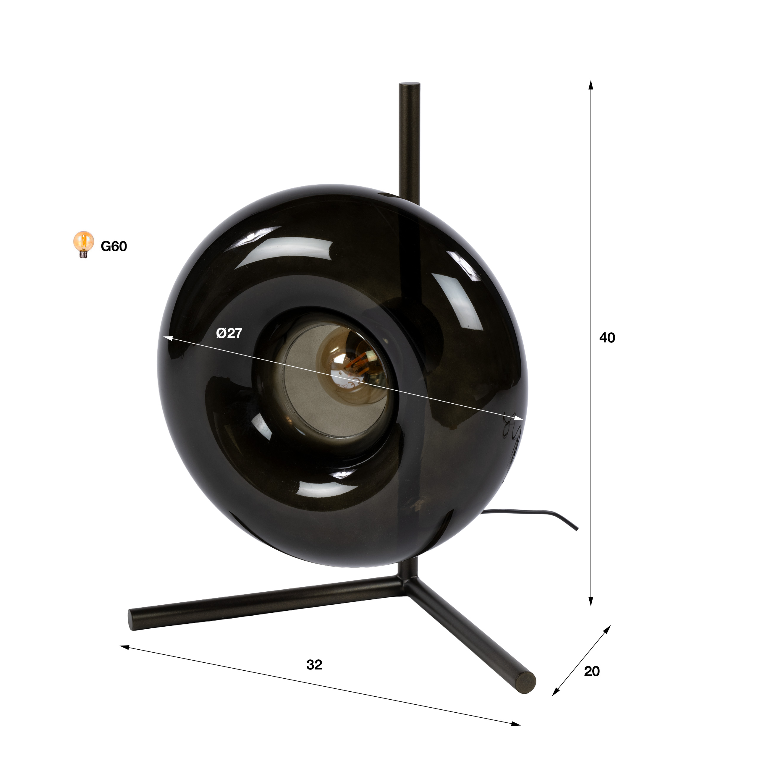 Retro Tischlampe El Sol Braun Metall Glas