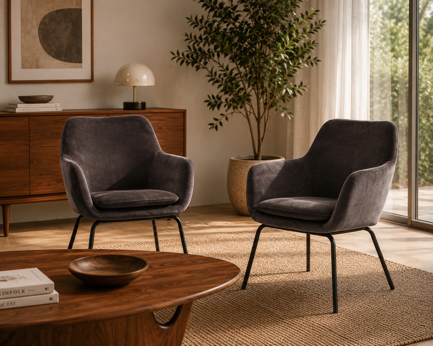 2er Set Esszimmerstuhl Schalenstuhl Velvet Mood Anthrazit