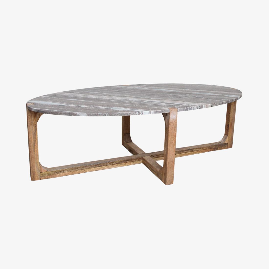 Retro Couchtisch Marble Marmor Holz oval Grau