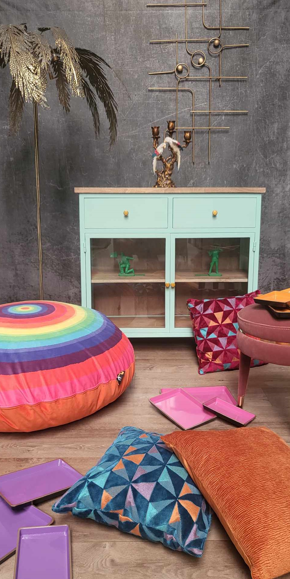 Küchenschrank Sideboard Vintage 2türig Provence Metallkorpus Holz Azure