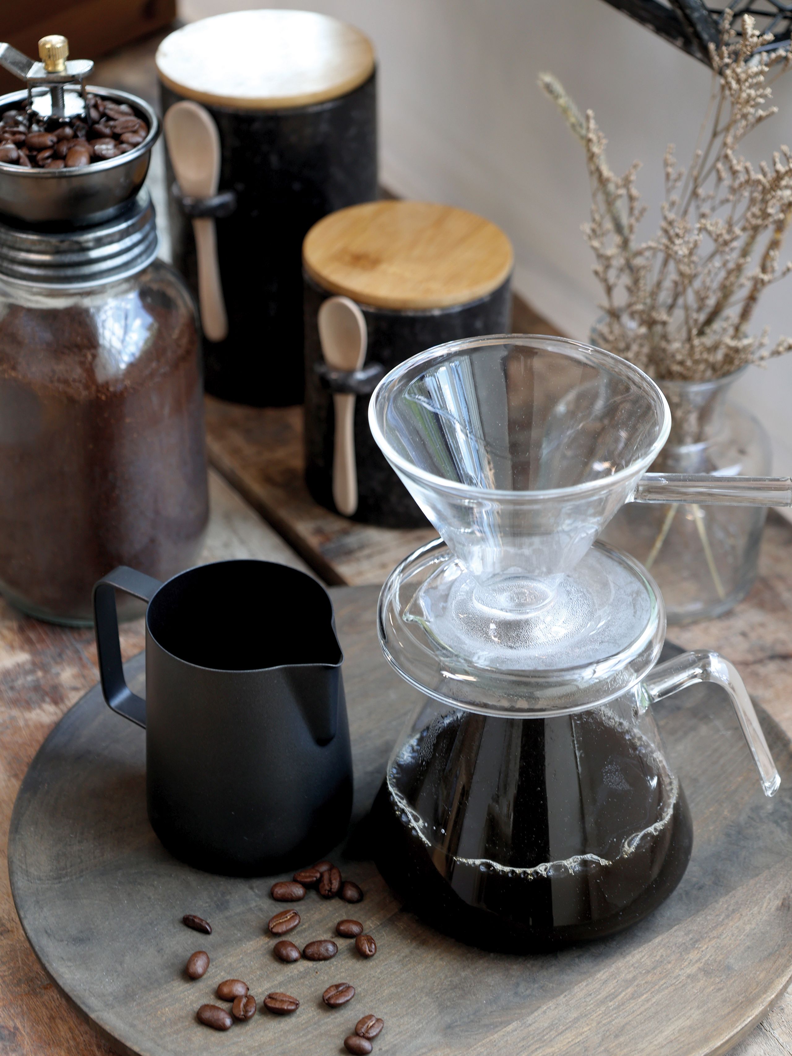 Vintage 2er Set Kaffeebereiter und Kaffeemühle Glas Vintage 2er Set Kaffeebereiter und Kaffeemühle Glas