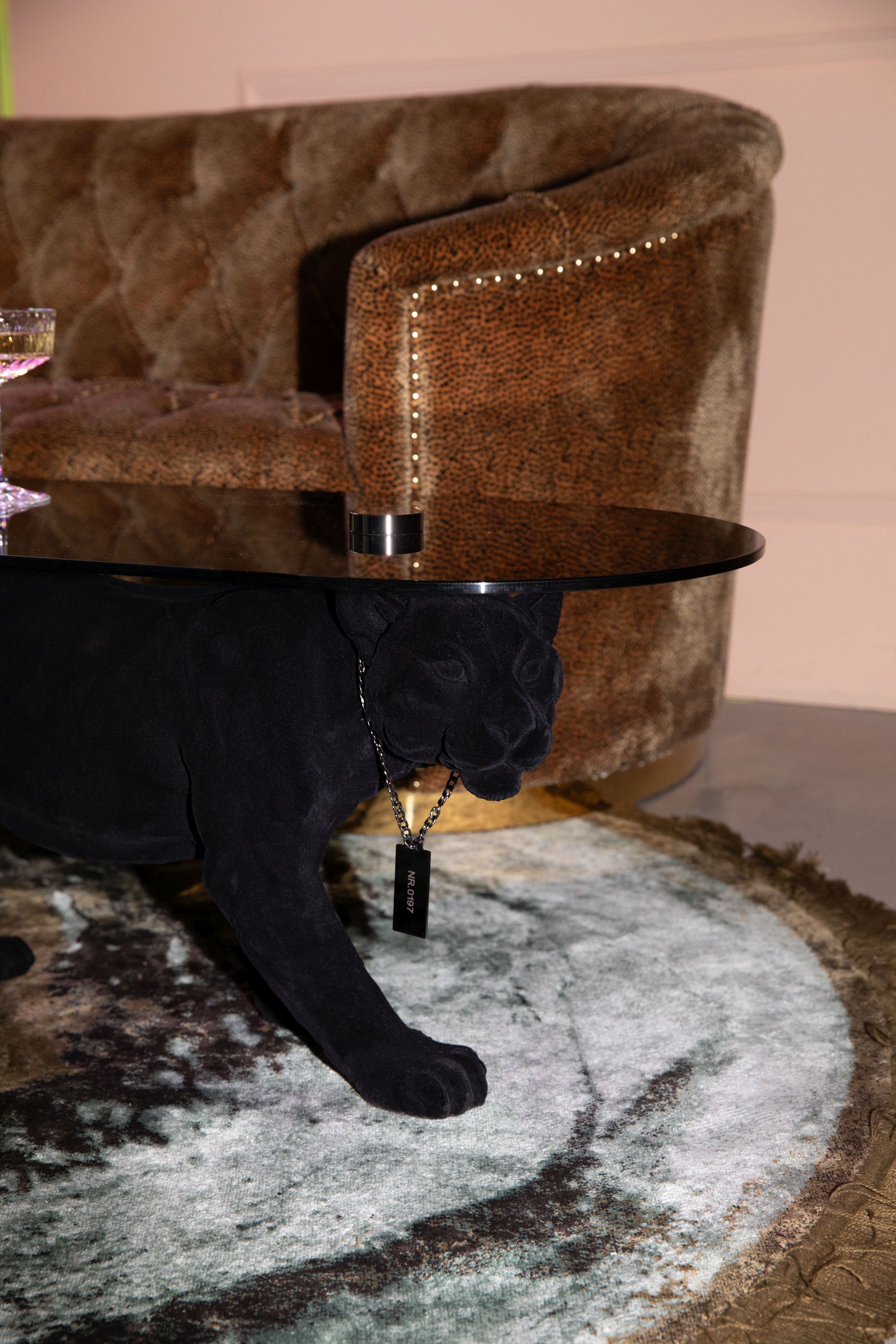 Retro Beistelltisch Couchtisch Dope As Hell Panther Rauchglasplatte Schwarz