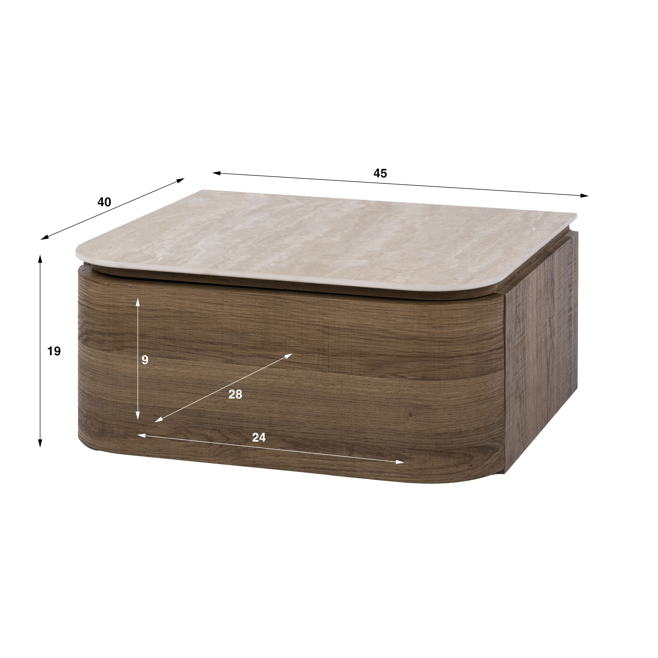 Nachttisch Cassetto Travertin Keramik mit Wandhalterung Eiche Travertin