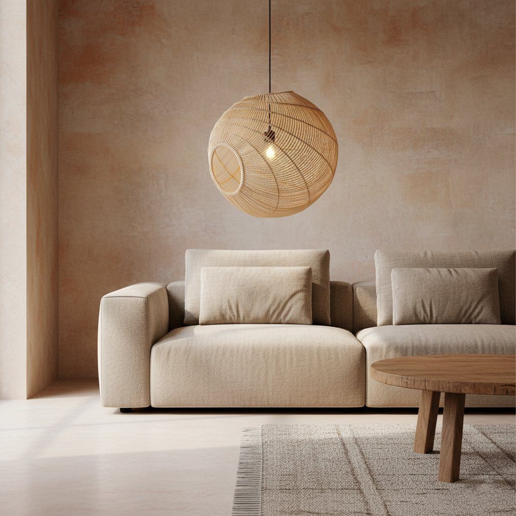 Scandi Hängelampe Luna Sphere Rattan 46 cm