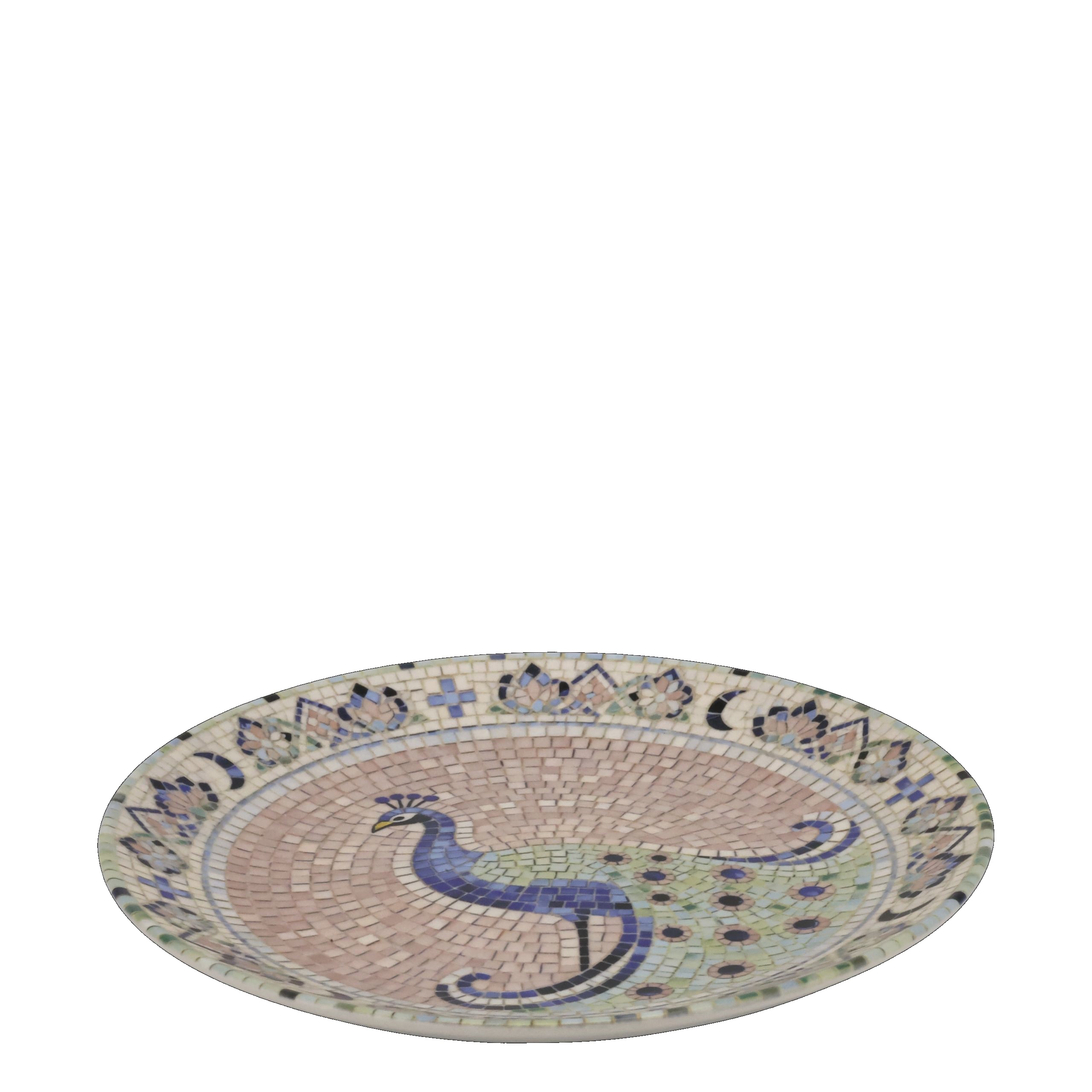 Mediterranes Mosaik Tablett Teller Steingut Chartres Pfau 2