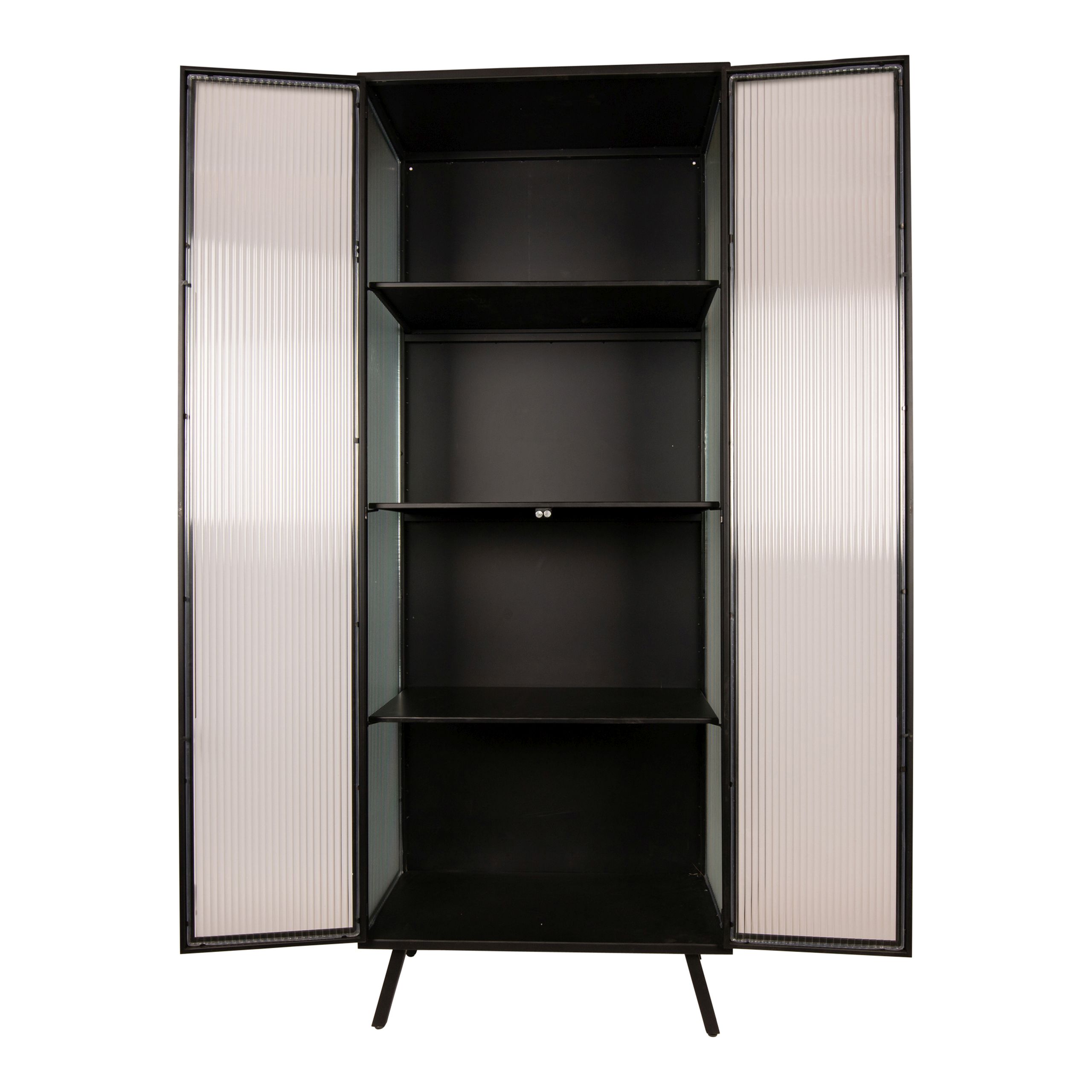 Industrial Vitrine Caeleen Metall mit geriffeltem Glas Industrial Vitrine Caeleen Metall mit geriffeltem Glas