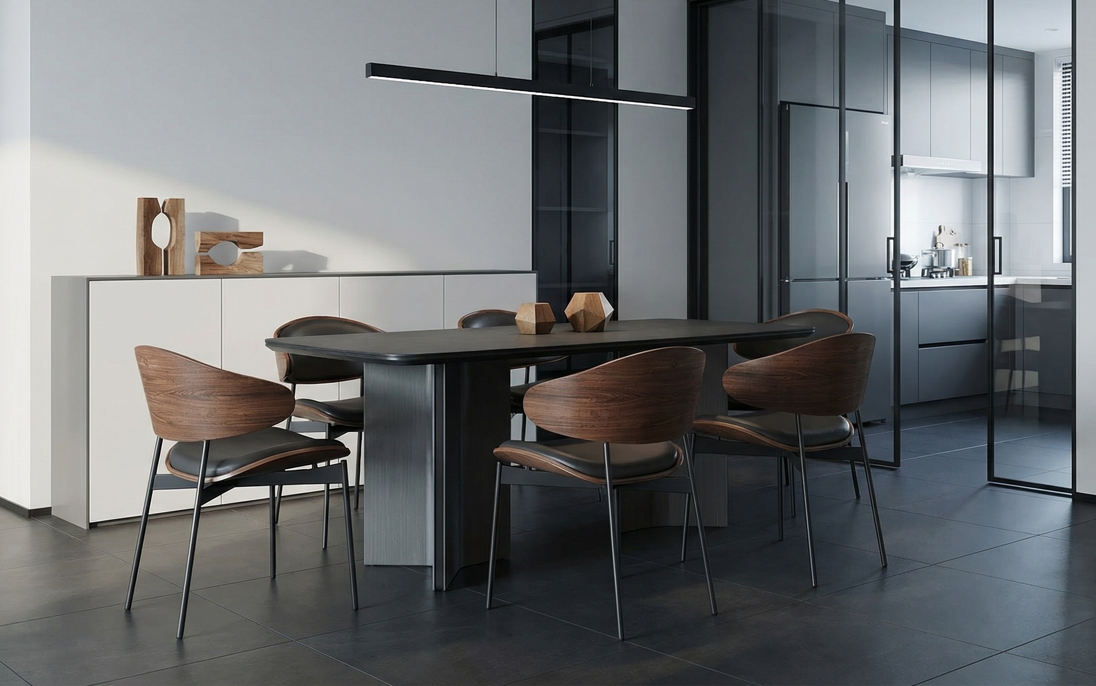 Industrial Esstisch Travertin DeepState schwarze Metallbeine 180