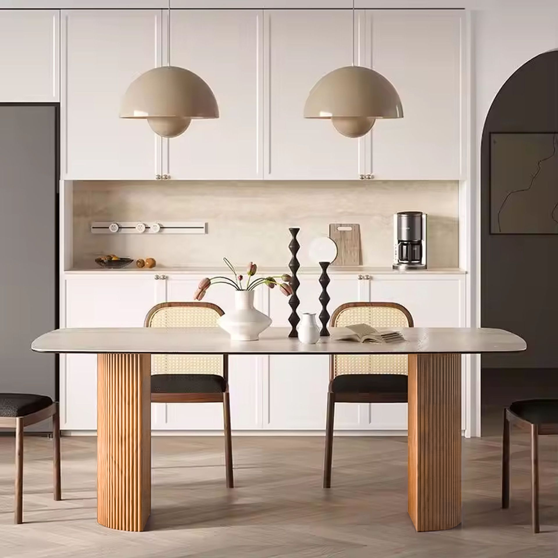 Esstisch Travertin Keramik Roma Säulen Eschenholz