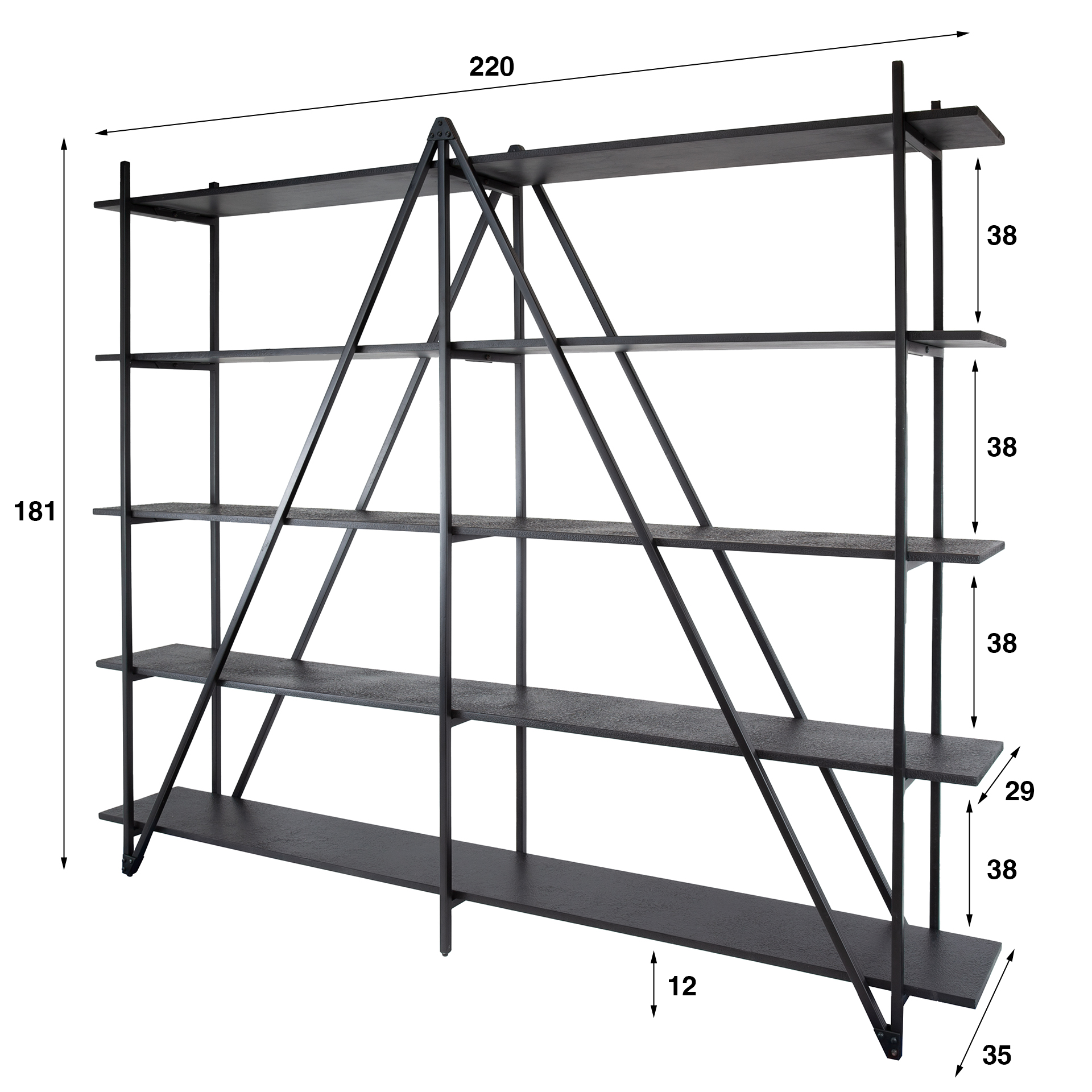 Industrial Regal Bücherregal Piega Metall Anthrazit 220 cm Industrial Regal Bücherregal Piega Metall Anthrazit 220 cm