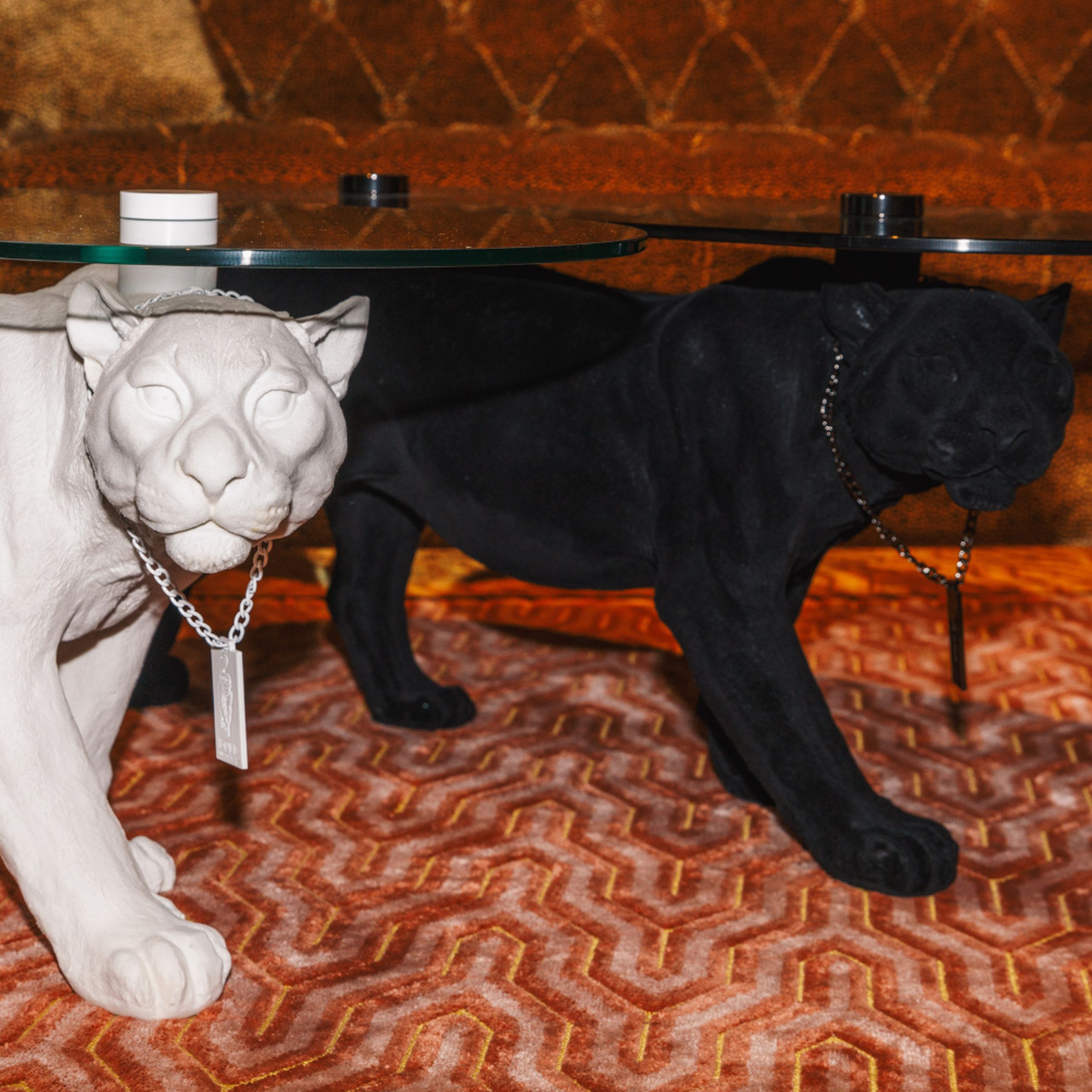 Retro Beistelltisch Couchtisch Dope As Hell Panther Rauchglasplatte Schwarz