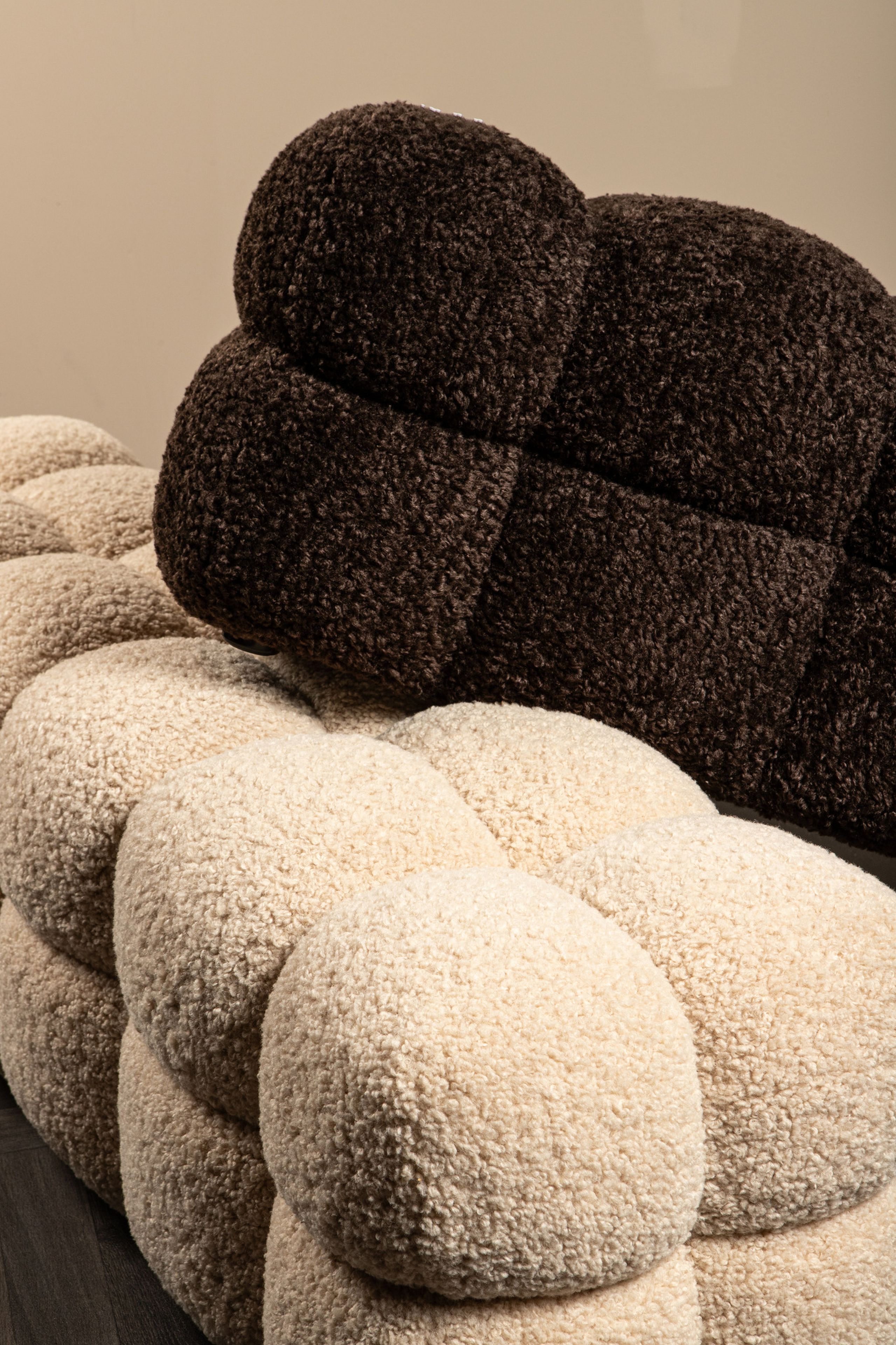 Retro Sitzbank Teddy Bouclé in beige 160 cm