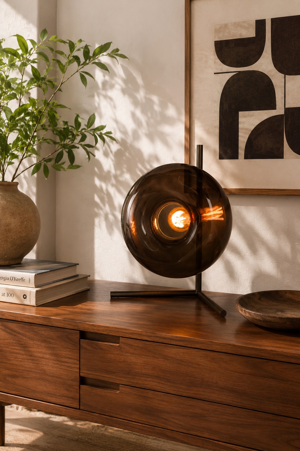 Retro Tischlampe El Sol Braun Metall Glas
