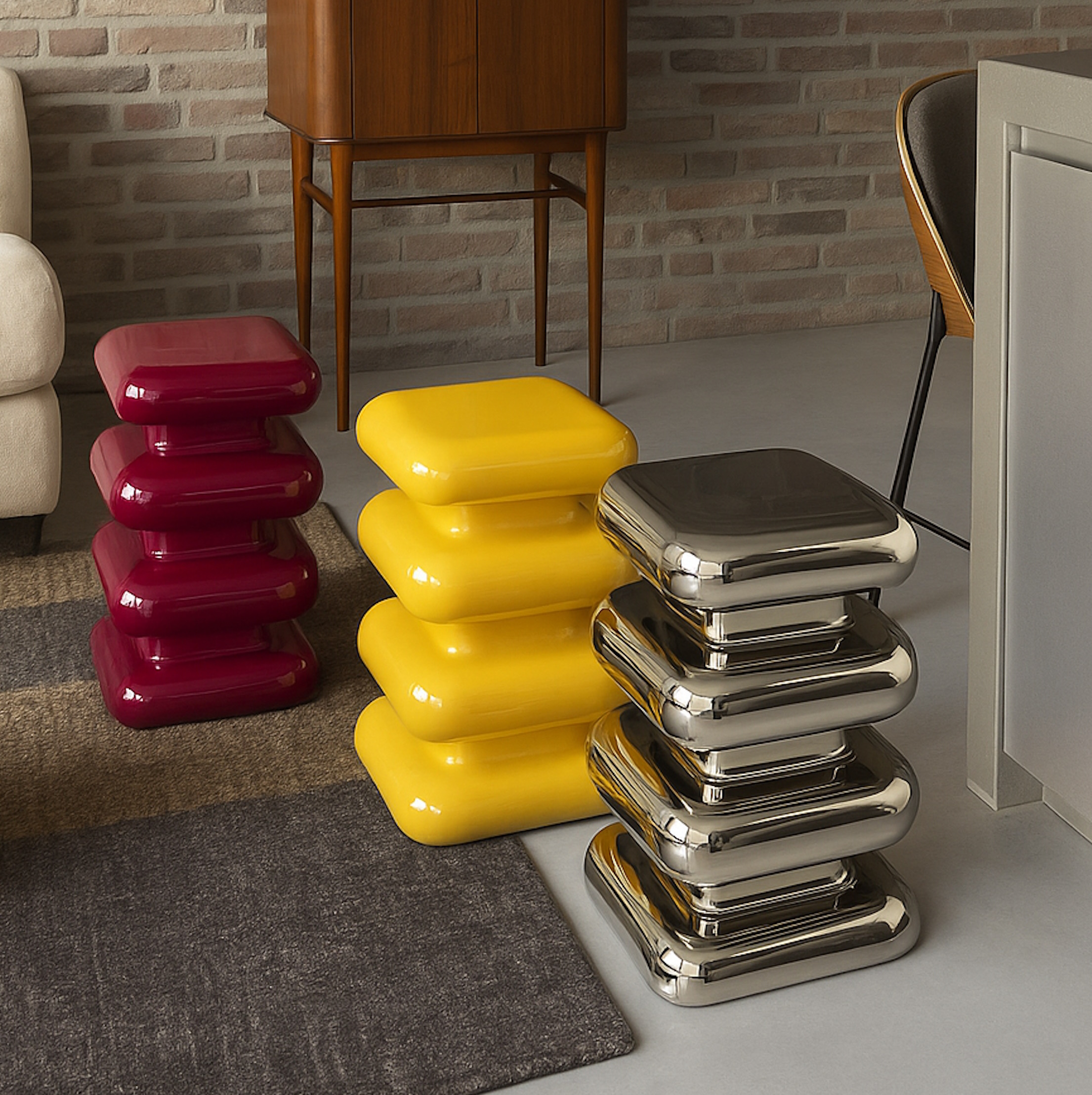 Retro Hocker Beistelltisch Stubby 70's Metall Gelb