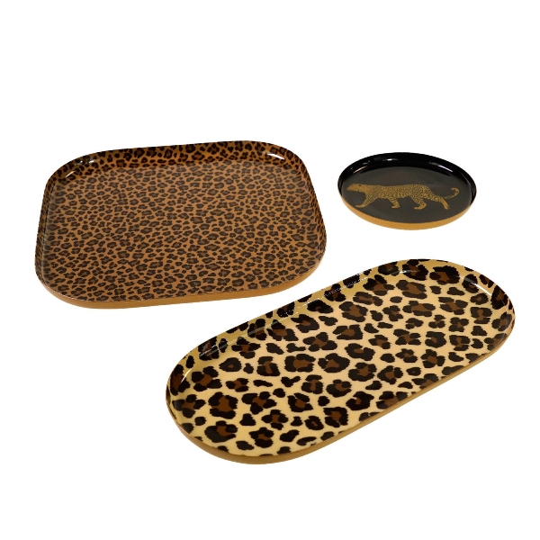 Vintage Tablett 3er Set Leopard Metall 