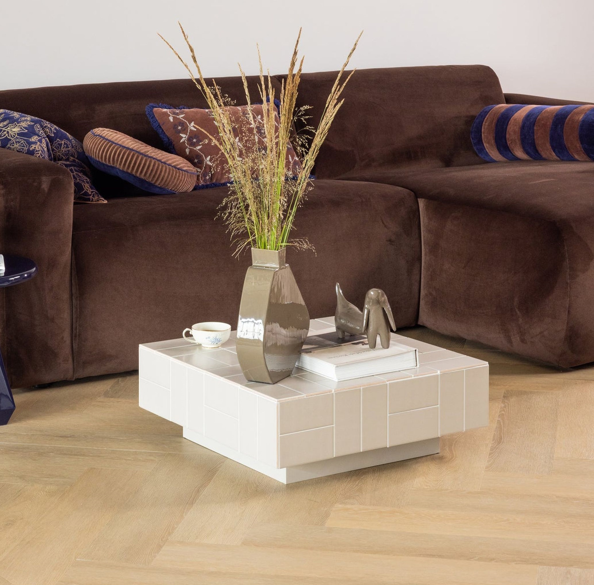 Retro Couchtisch Odina Fliesen Keramik grau