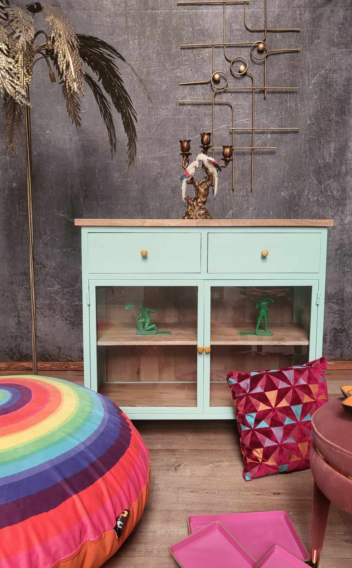 Küchenschrank Sideboard Vintage 2türig Provence Metallkorpus Holz Azure