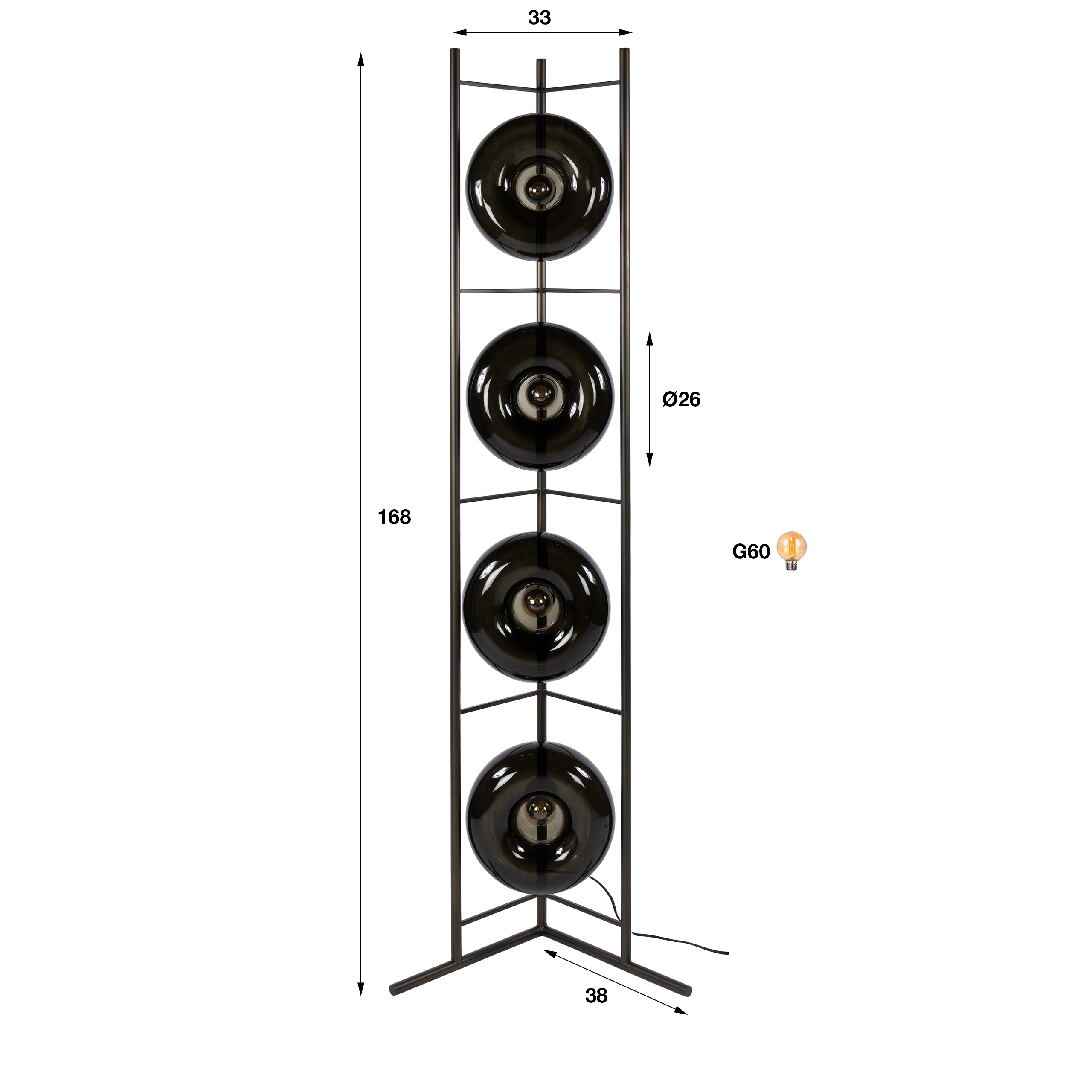 Retro Stehlampe El Sol Braun Metall Glas