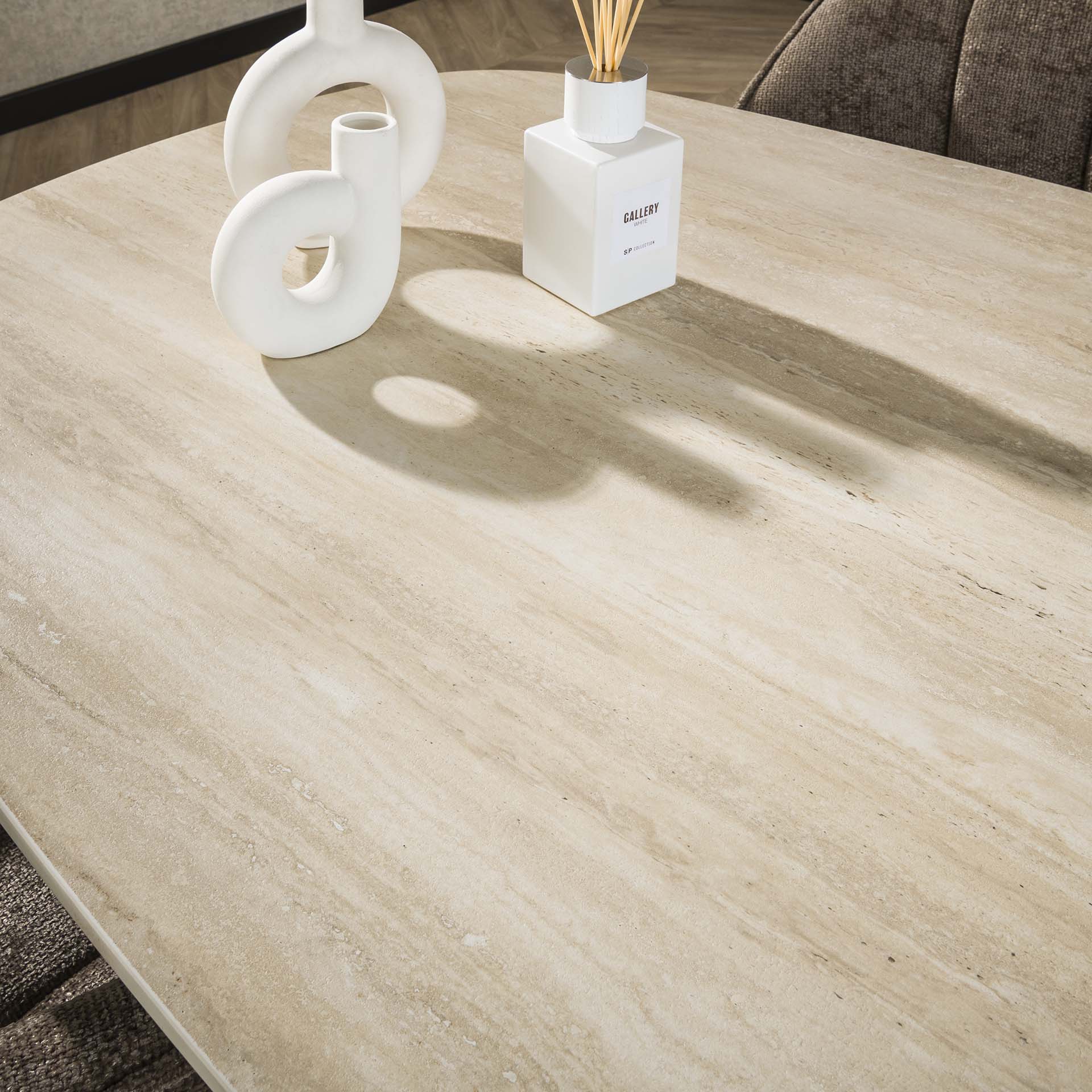 Retro Esstisch Romano 215 cm Travertin Keramik Spider-Gestell