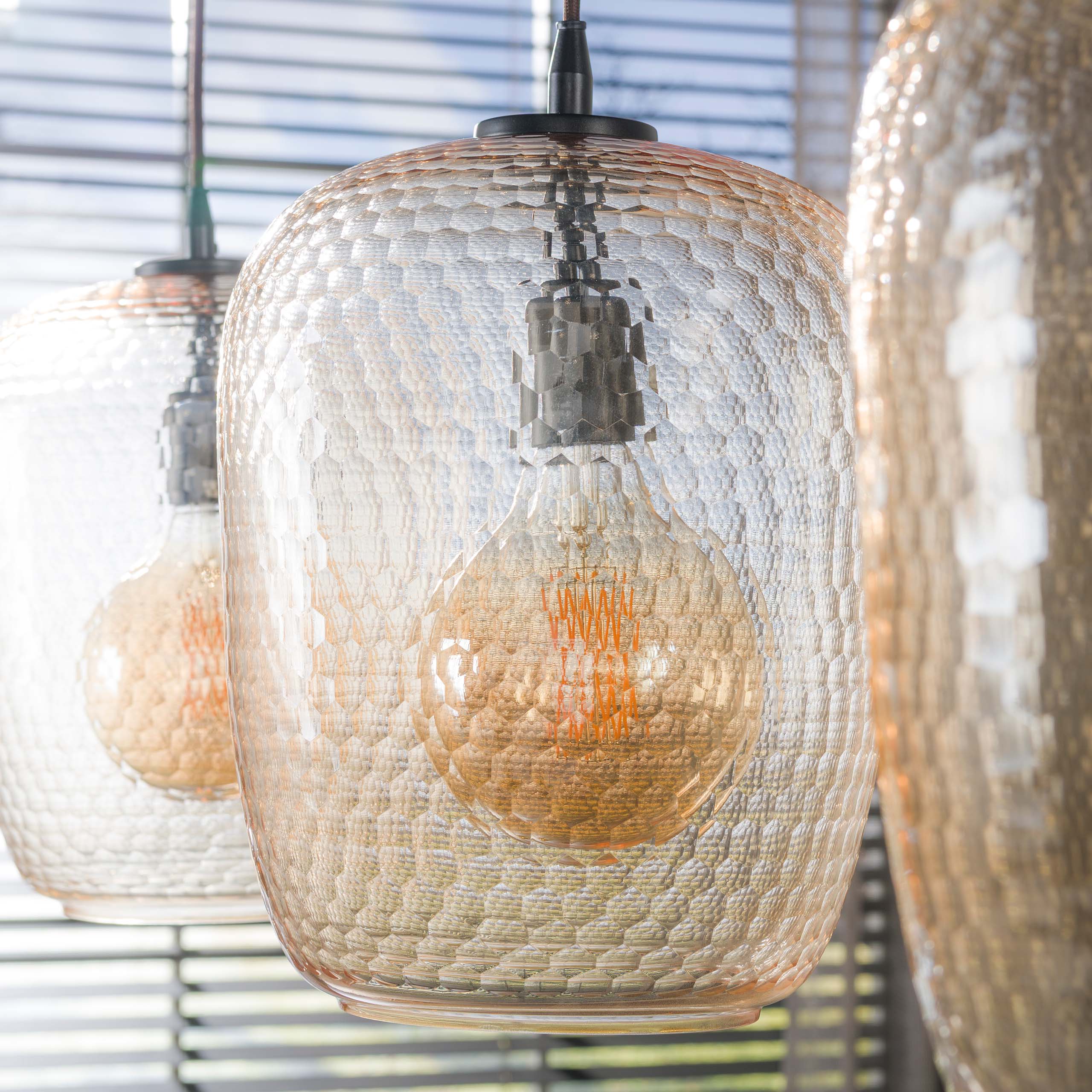 Hängelampe Pendelleuchte Honeycomb Glas Bernstein