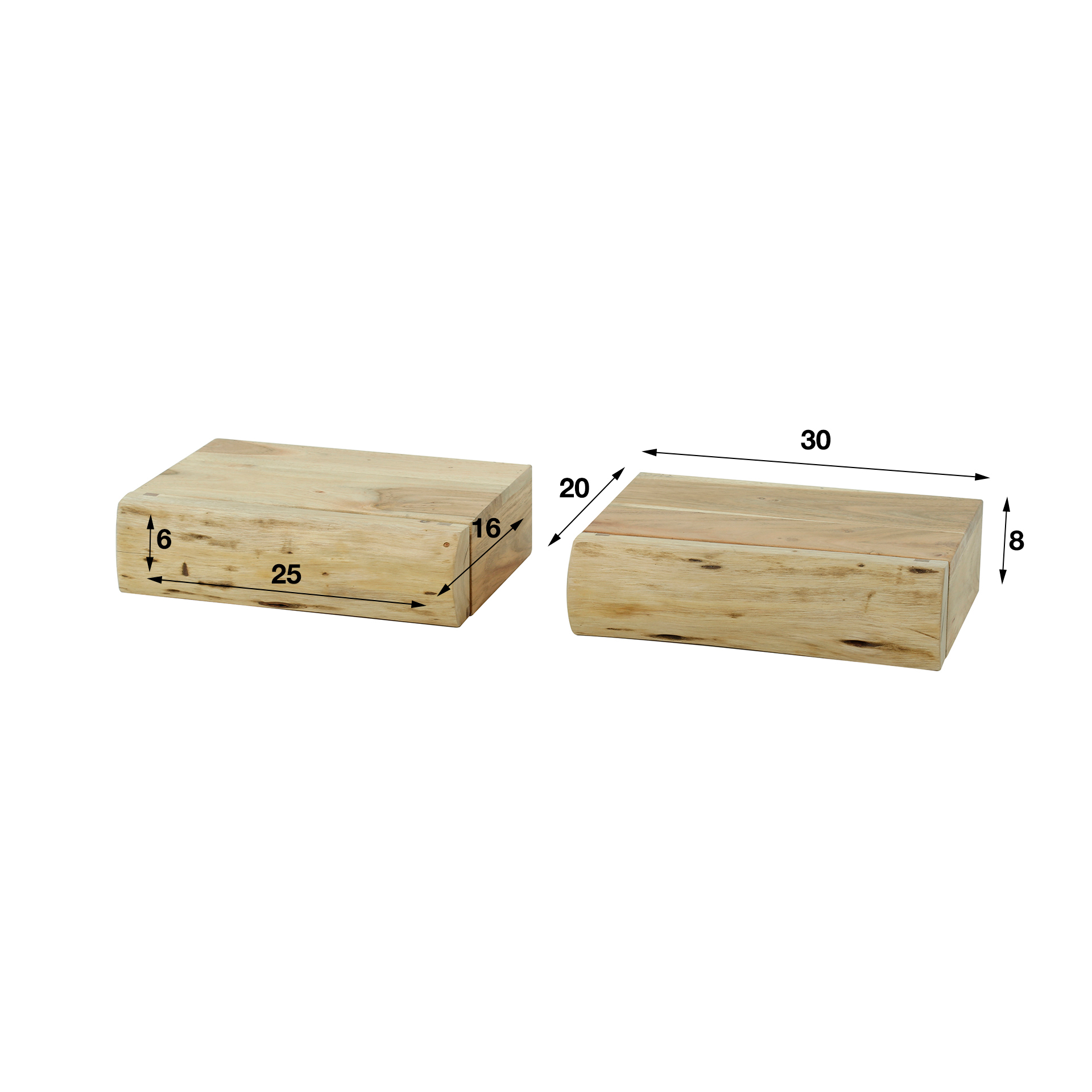 Nachttisch 2er Set Natural Wood Schublade Akazienholz in zwei Größen