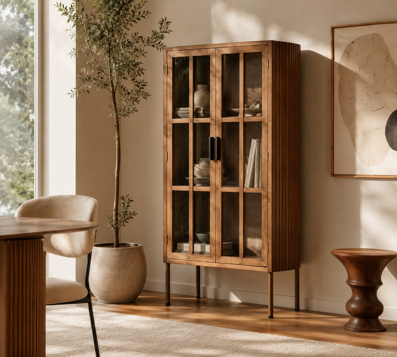 Retro Vitrine Schrank Yaz Oval Sprossenverglasung