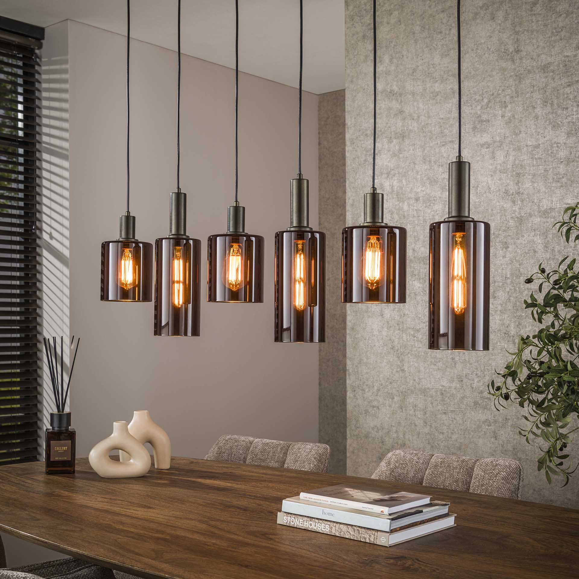 Retro Hängelampe Pendelleuchte Sepiora 6 flammig Glas Bronze Retro Hängelampe Pendelleuchte Sepiora 6 flammig Glas Bronze
