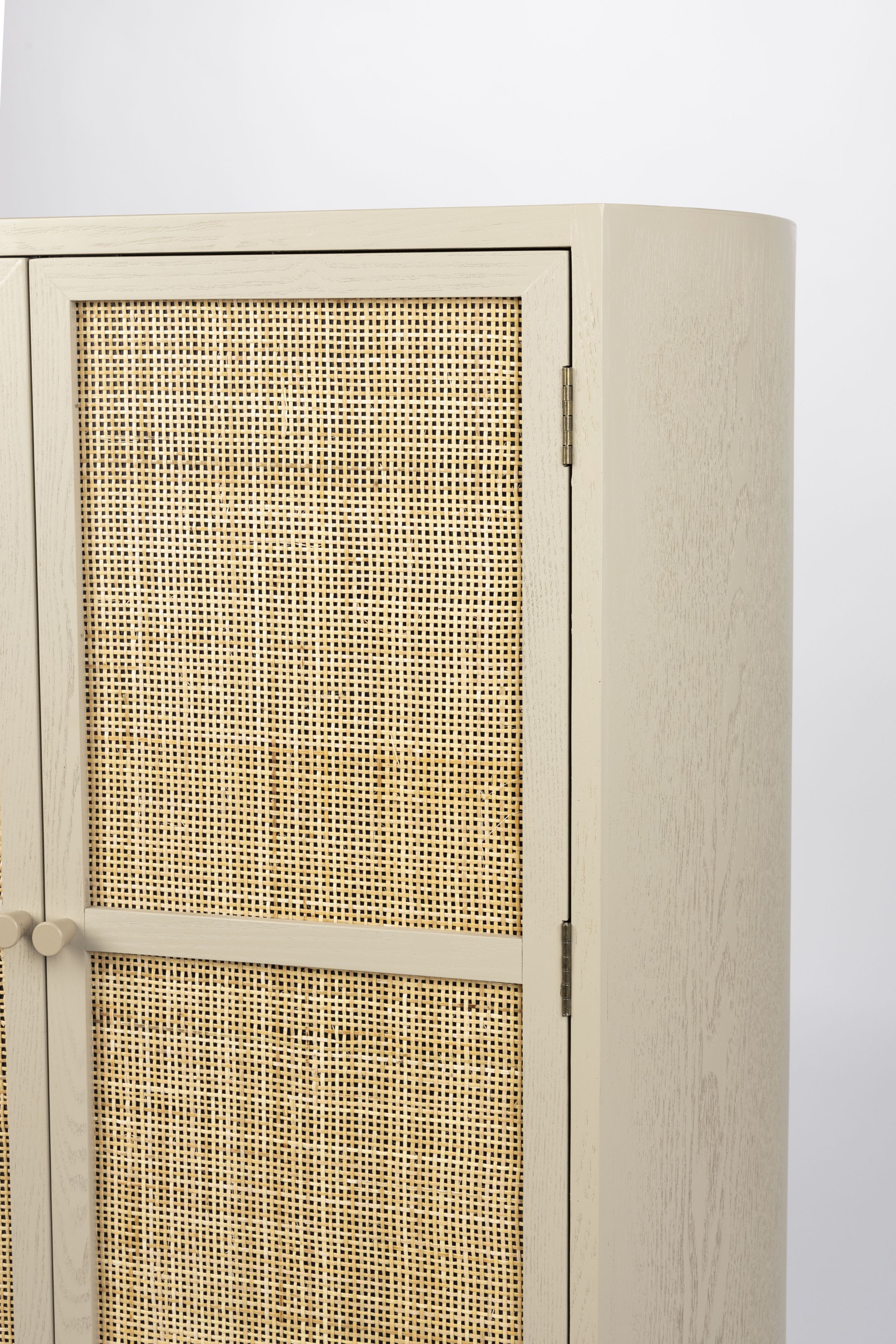 Retro Komode Schrank Amaya 2-türig mit Rattangeflecht Beige