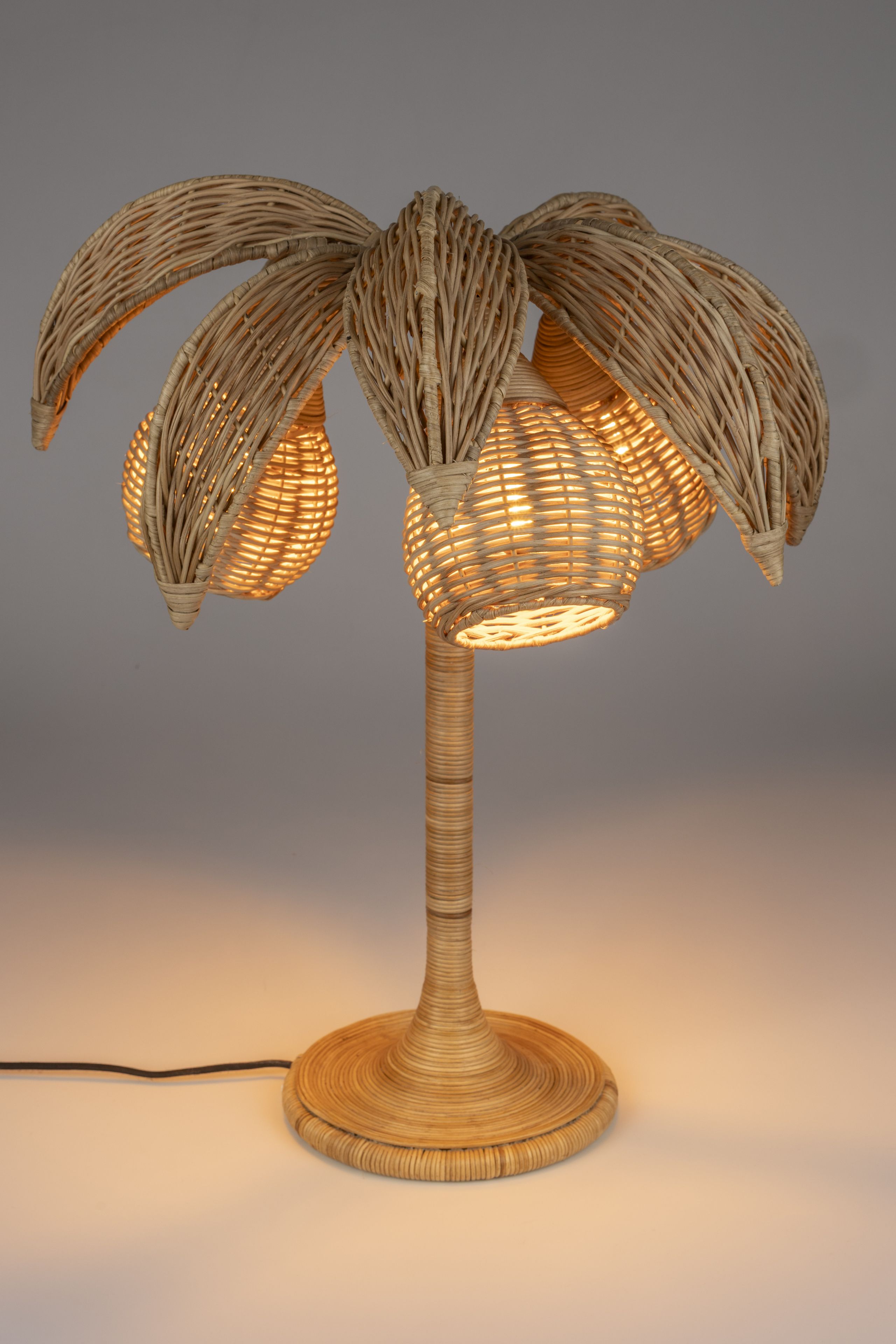 Retro Tischlampe 70's Palmtree Weidengeflecht 65 cm