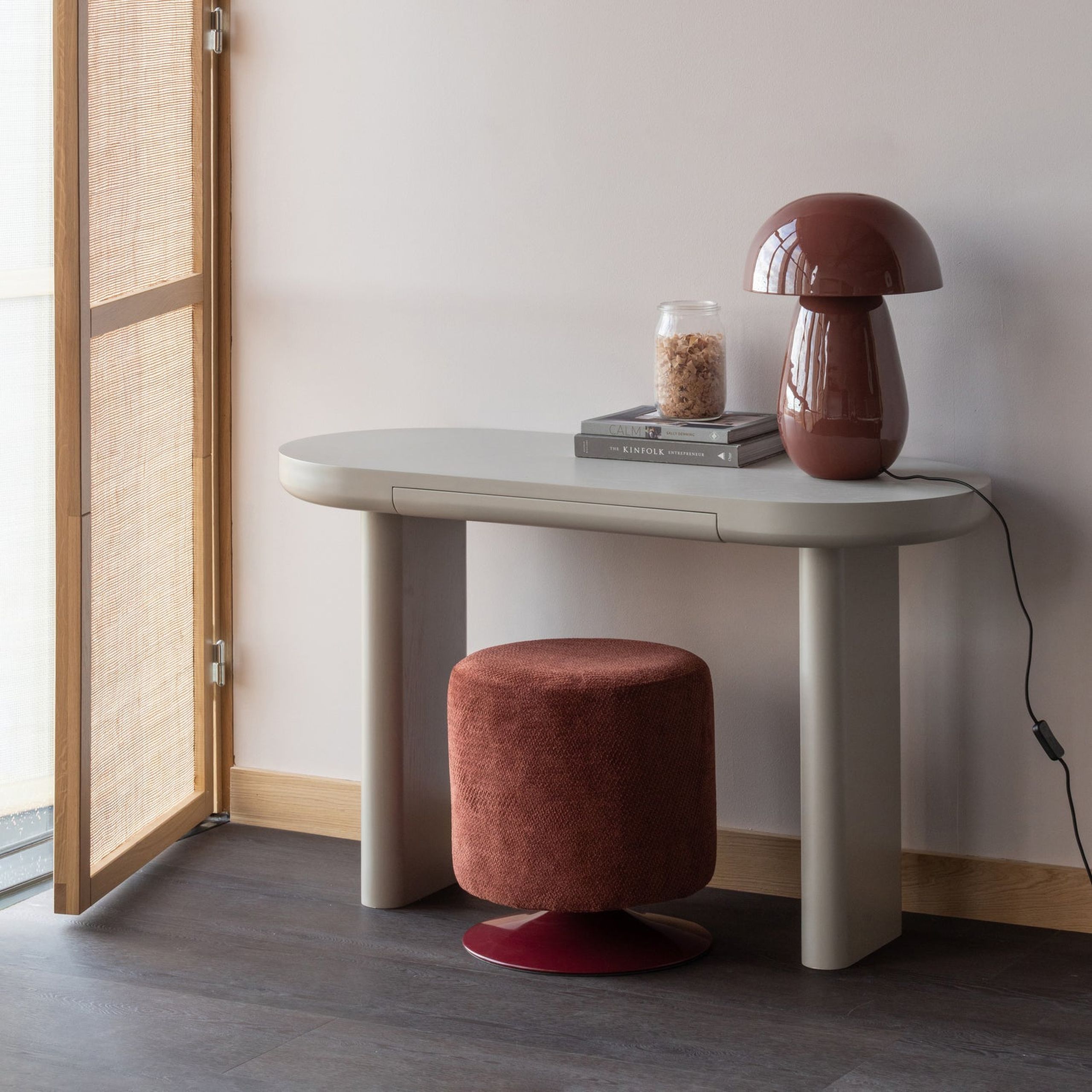 Retro Sitzhocker Polsterhocker Islen Boucle drehbar Burgunderrot