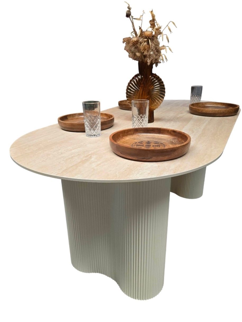 Essgruppe Bari 160 Travertin Metall + 4 Stühle Linea