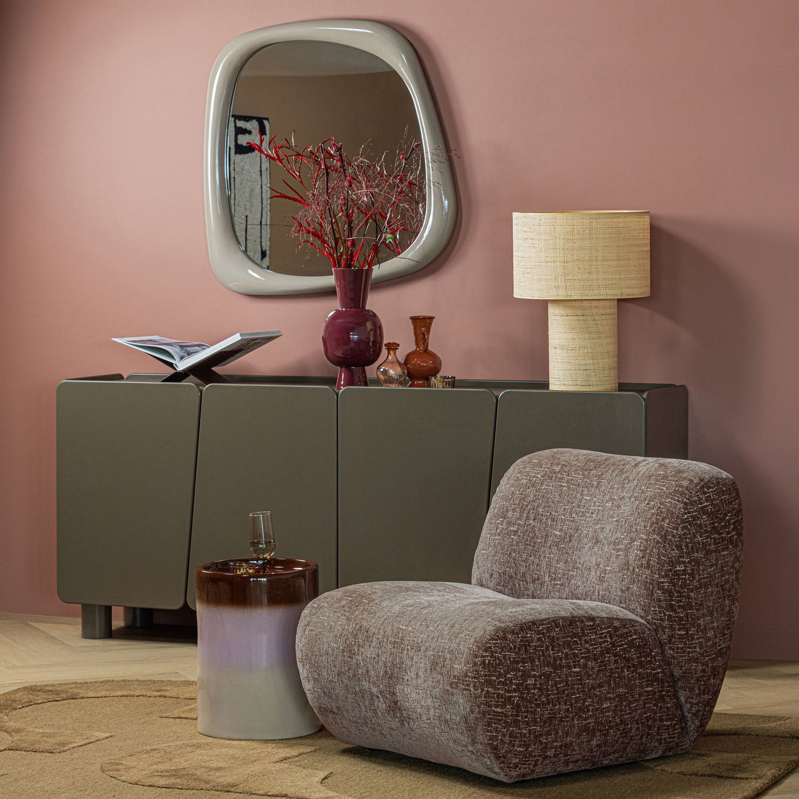 Retro Beistelltisch Keramik Ollo Beige, Rosa und Braun