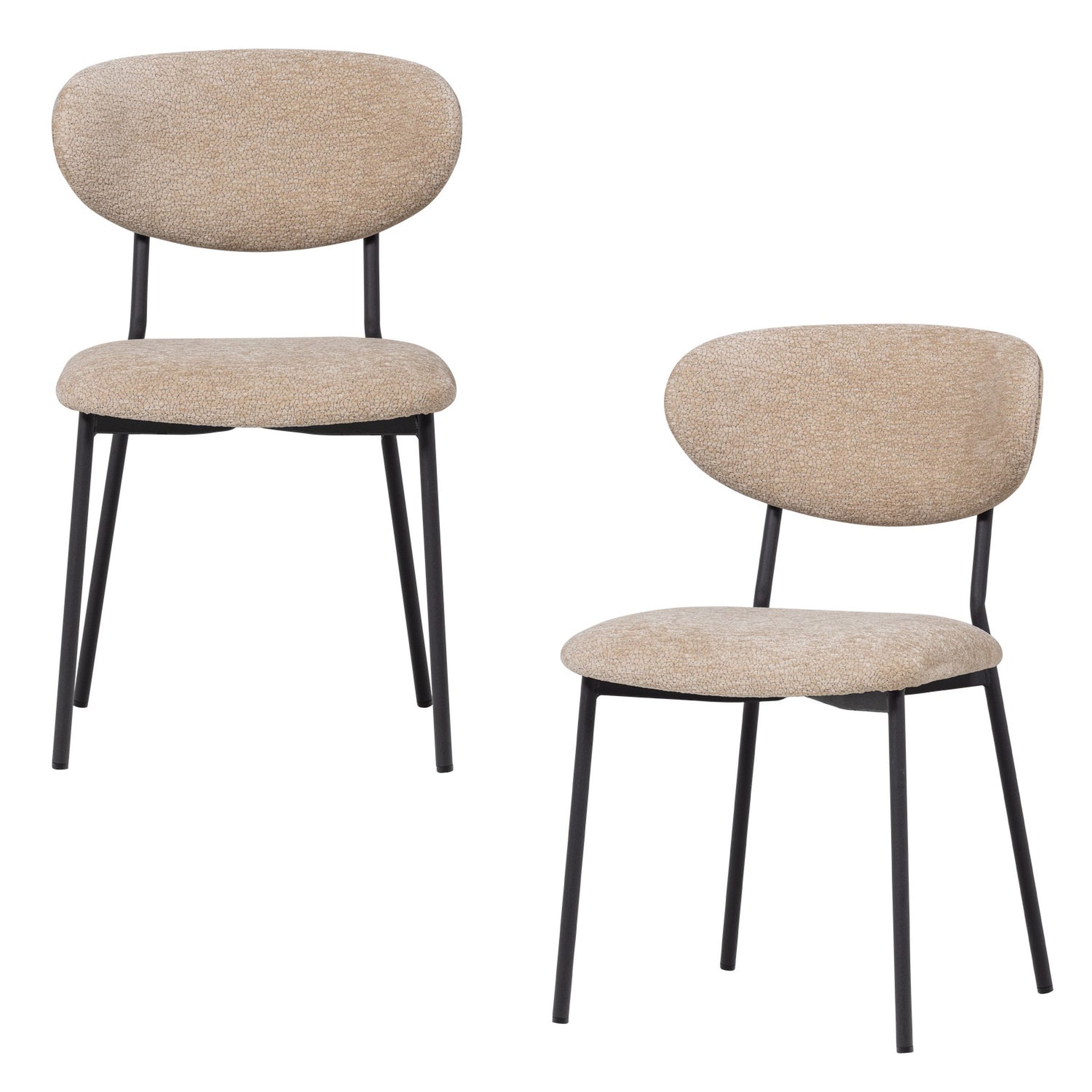 2er Set Retro Esszimmerstuhl Polsterstuhl Kjeld Samt Chenille Natur