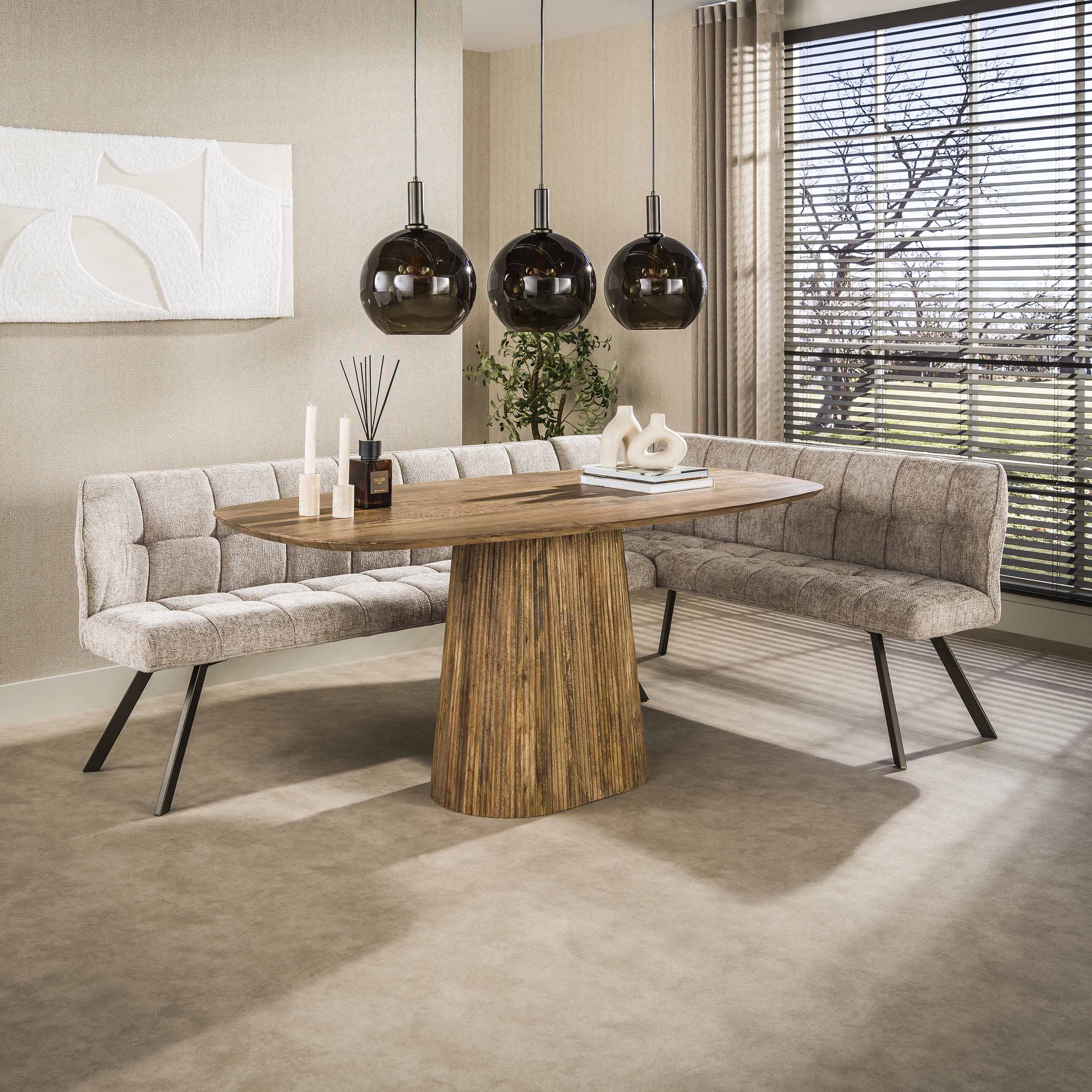 Eckbank Esstischbank Polsterbank Raster Strukturstoff 240 Industrial Sand Rechts