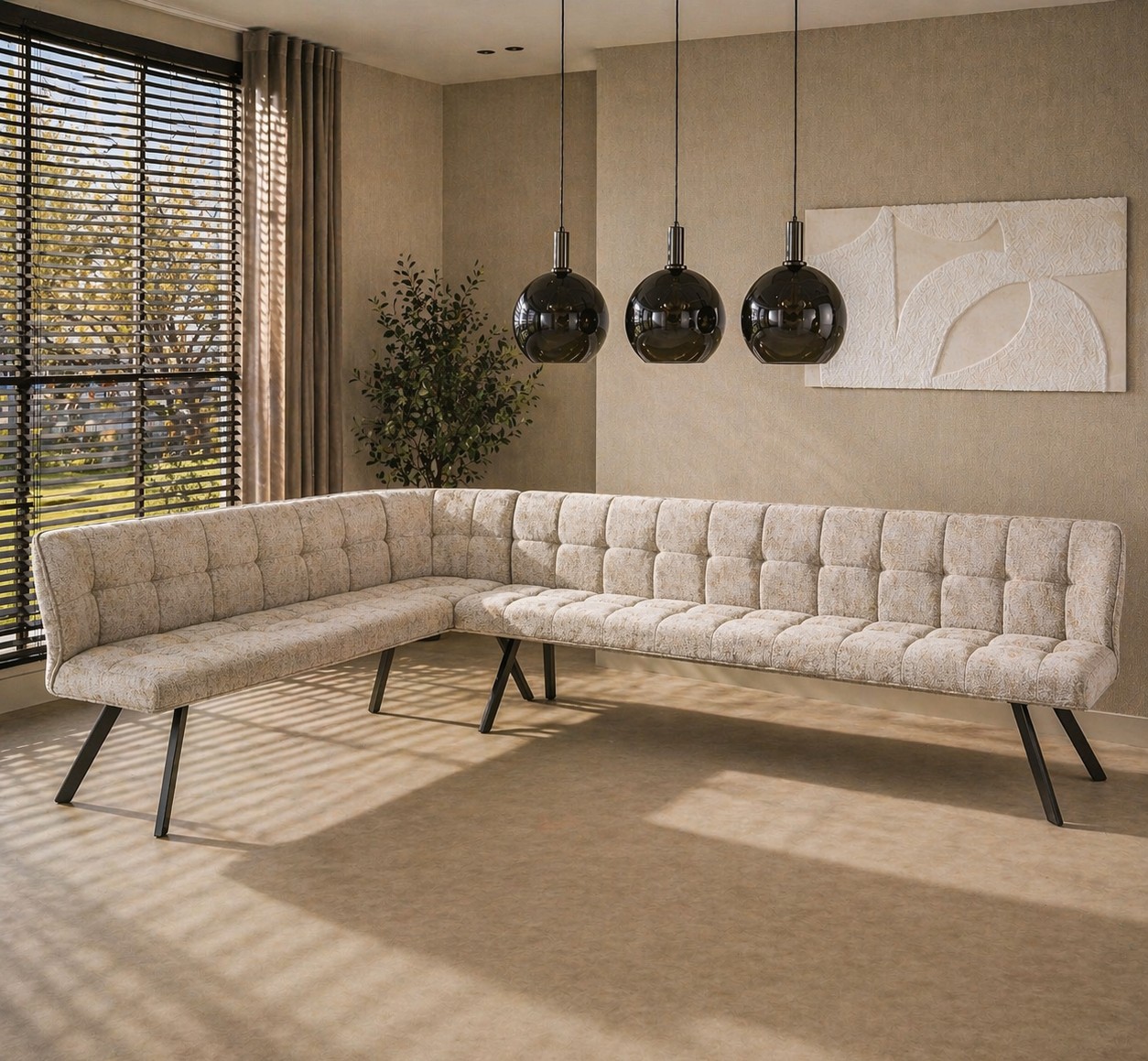 Eckbank Esstischbank Polsterbank Raster Strukturstoff 240 Industrial Sand