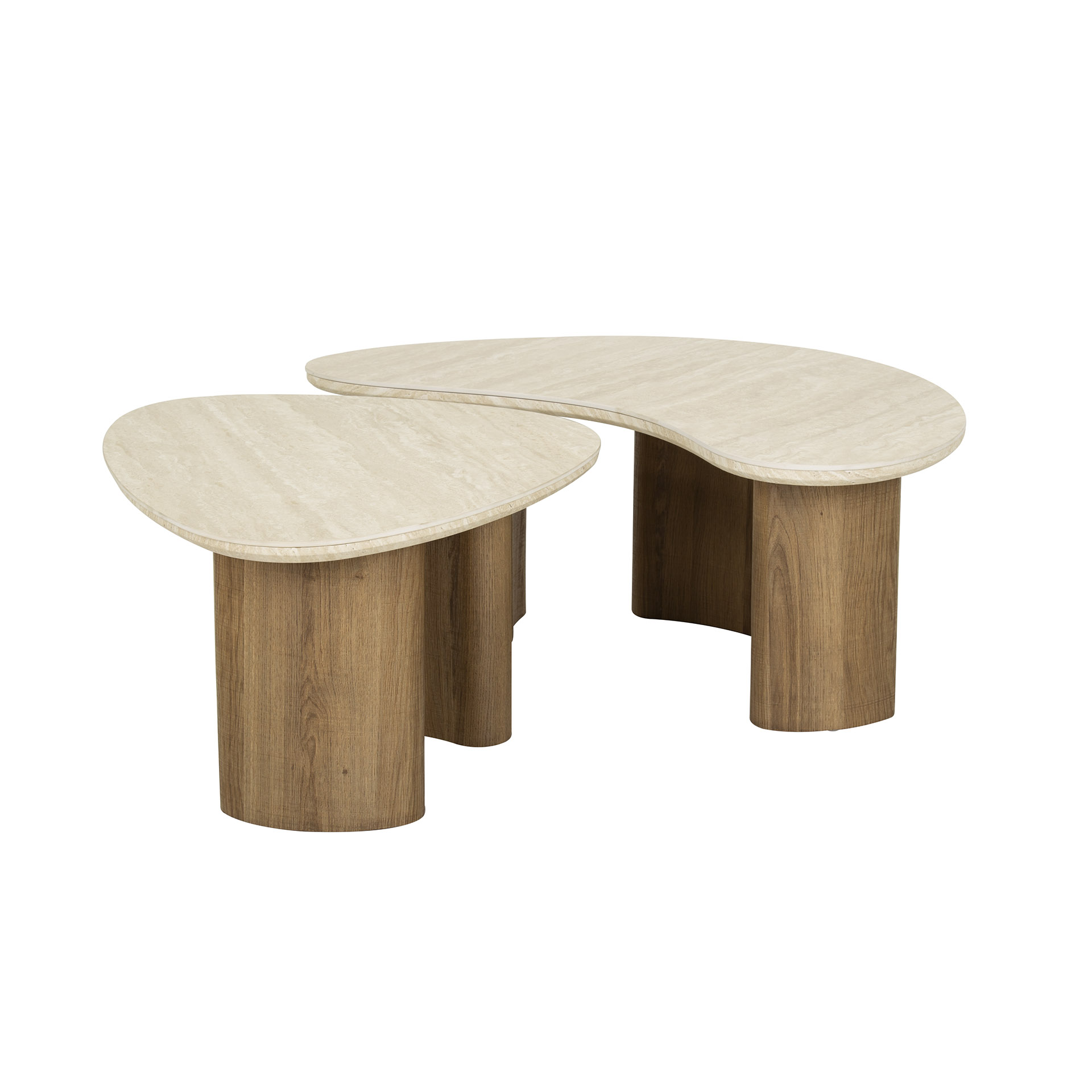 Retro Couchtisch 2er Set Romano Travertin Keramik Organic Shape Retro Couchtisch 2er Set Romano Travertin Keramik Organic Shape