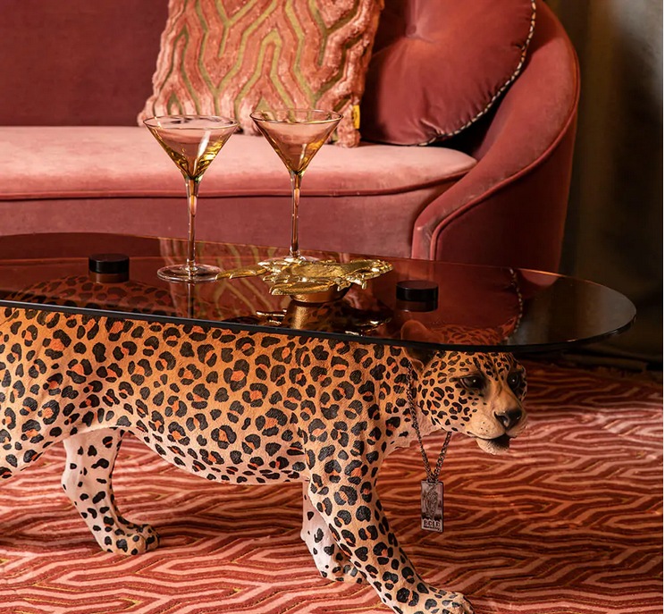 Retro Beistelltisch Couchtisch Dope As Hell Panther Rauchglasplatte