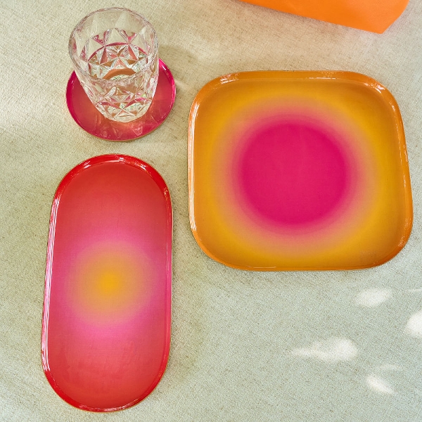 Vintage Tablett 3er Set Airbrush Metall