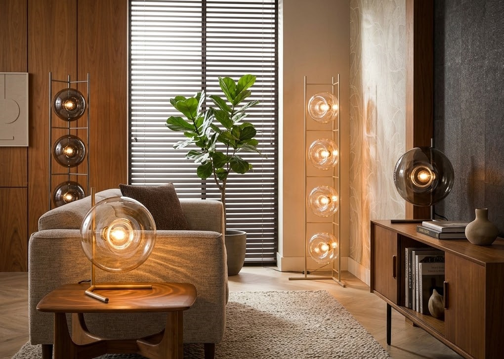 Retro Tischlampe El Sol Beige Metall Glas