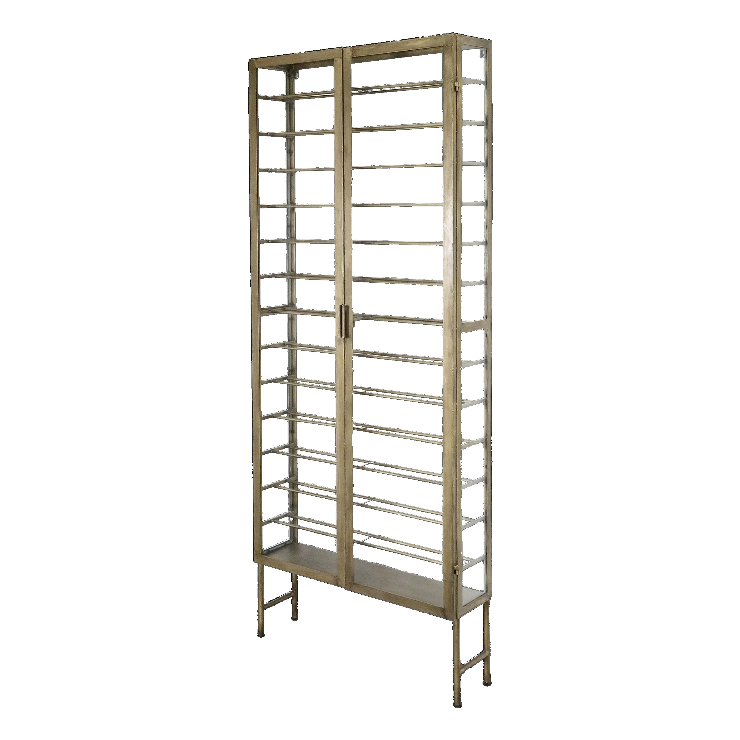 Industrial Weinregal Laurent Metallkorpus und Glas Antik-Gold für 26 Flaschen