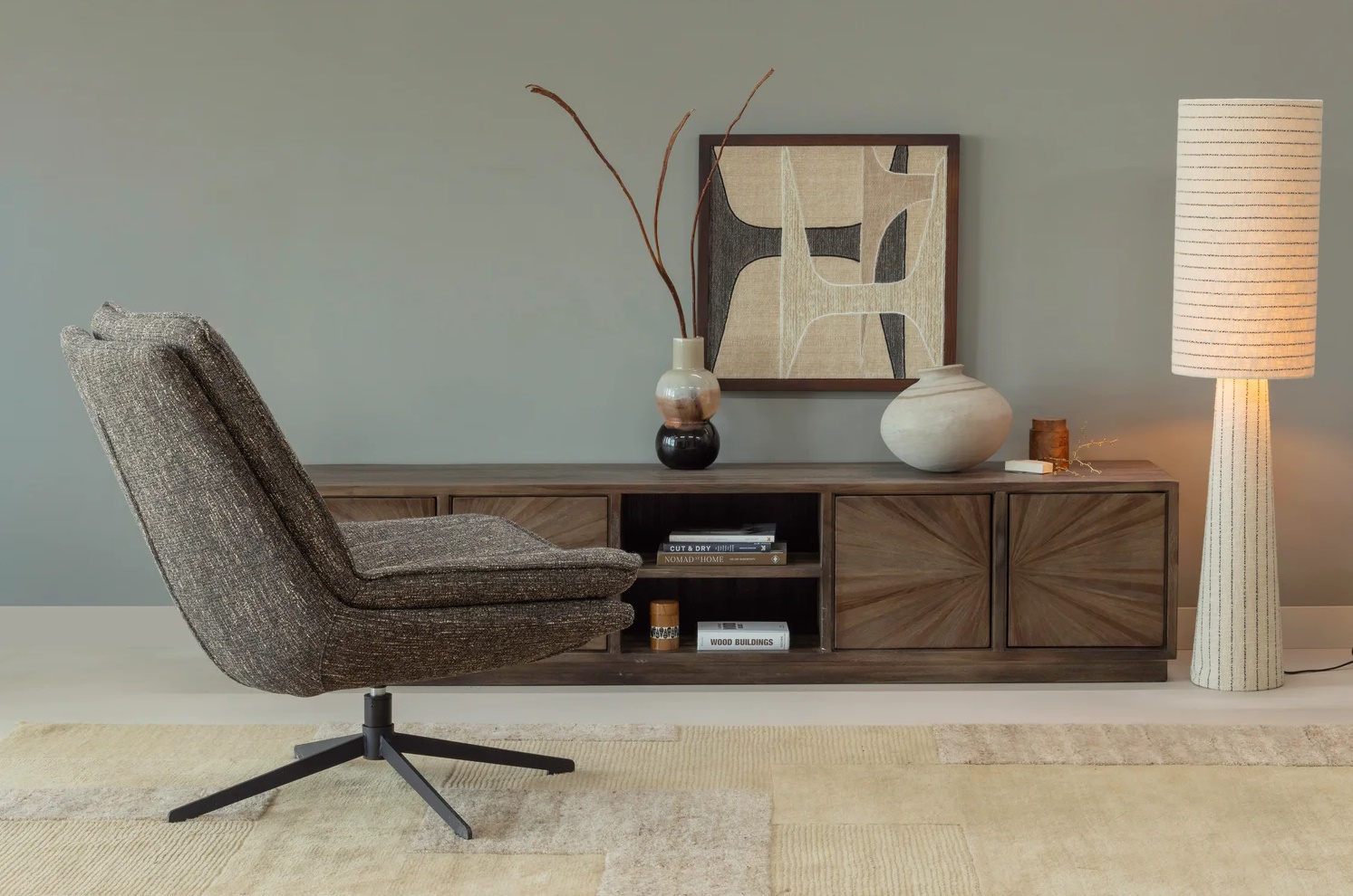 Massivholz TV-Board Sun Teakholz 4 türig 2 Fächer 200 cm