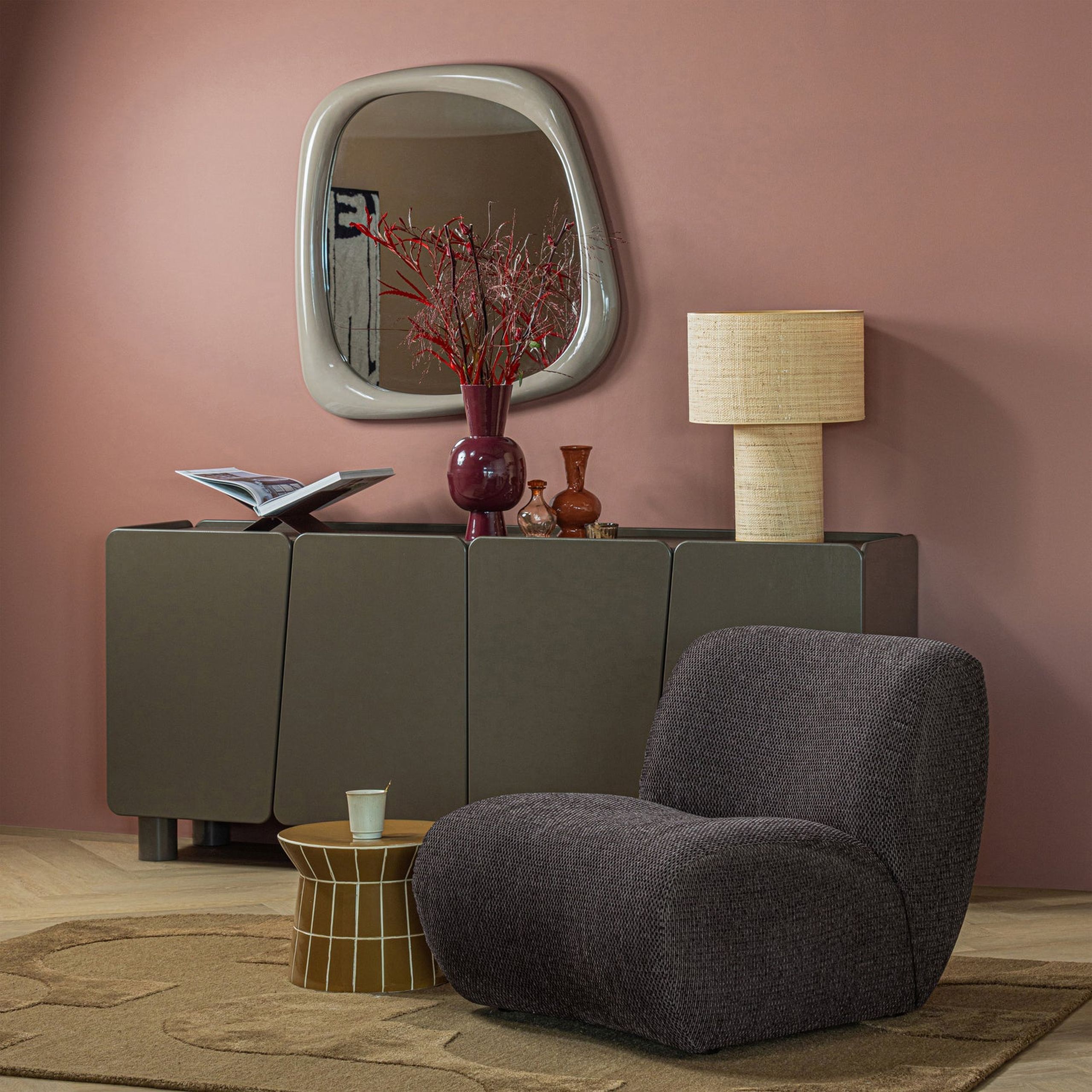 Retro Beistelltisch Plu Keramik Geometrisch Honiggelb