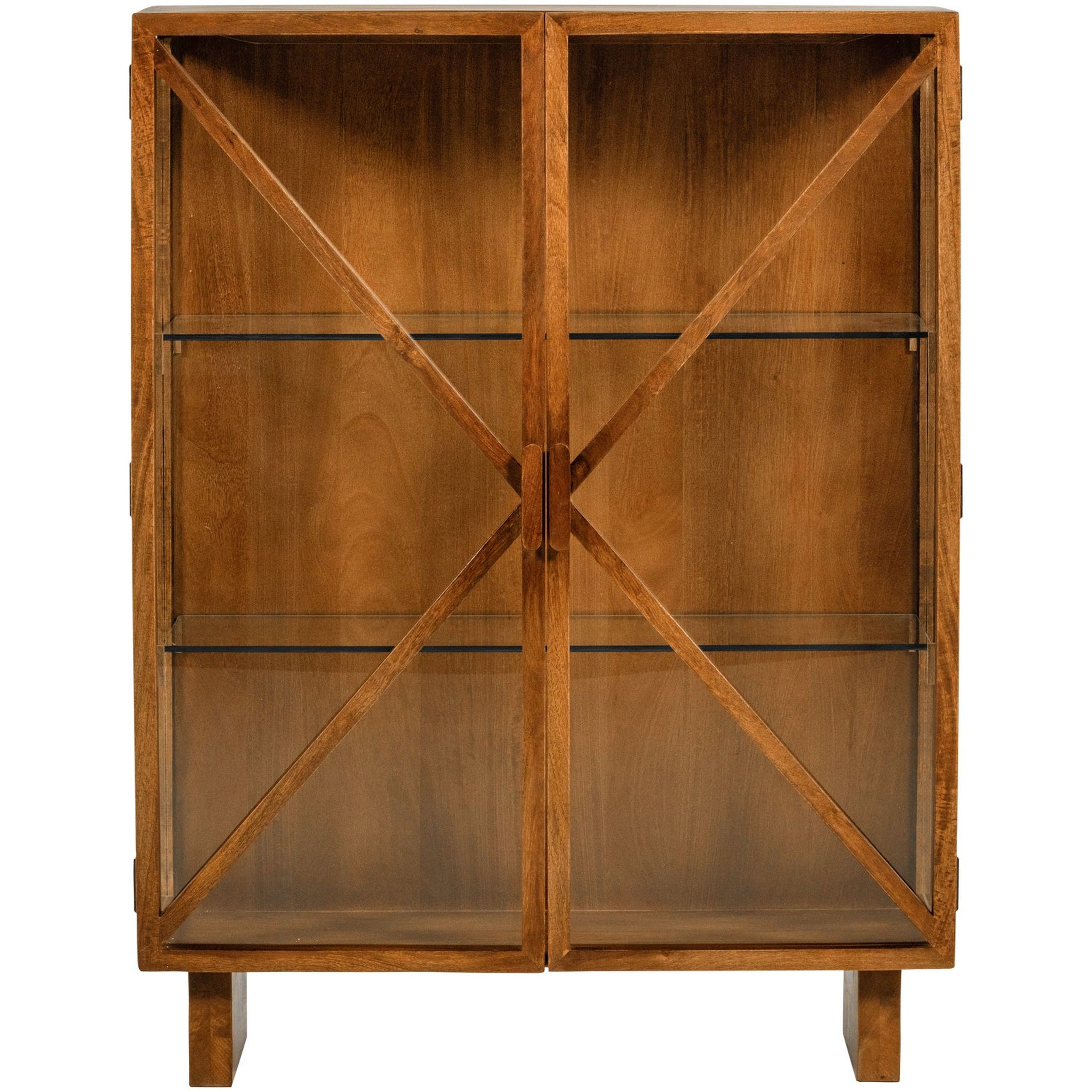 Retro Vitrine Kella Mangolzholz breit Natur