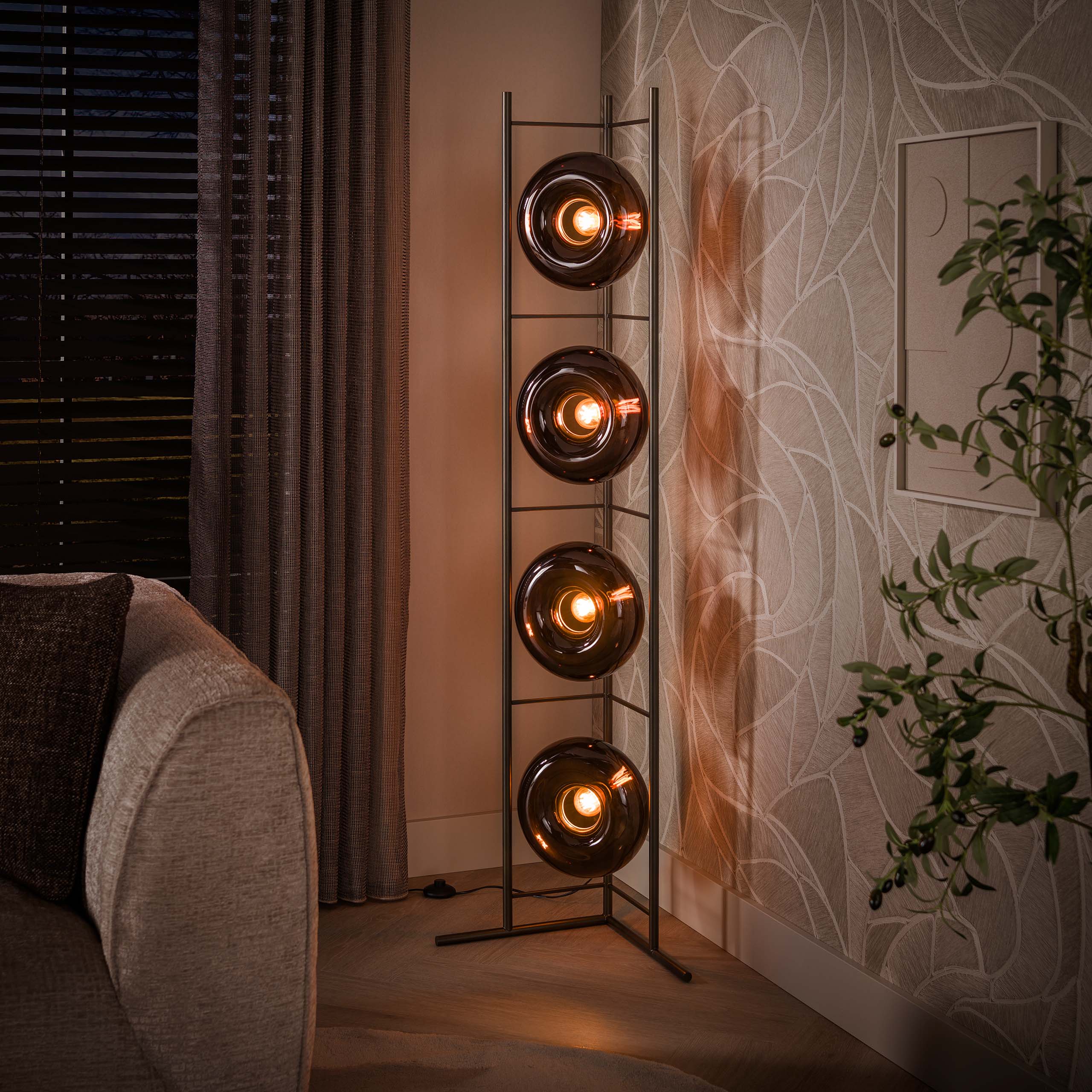 Retro Stehlampe El Sol Braun Metall Glas