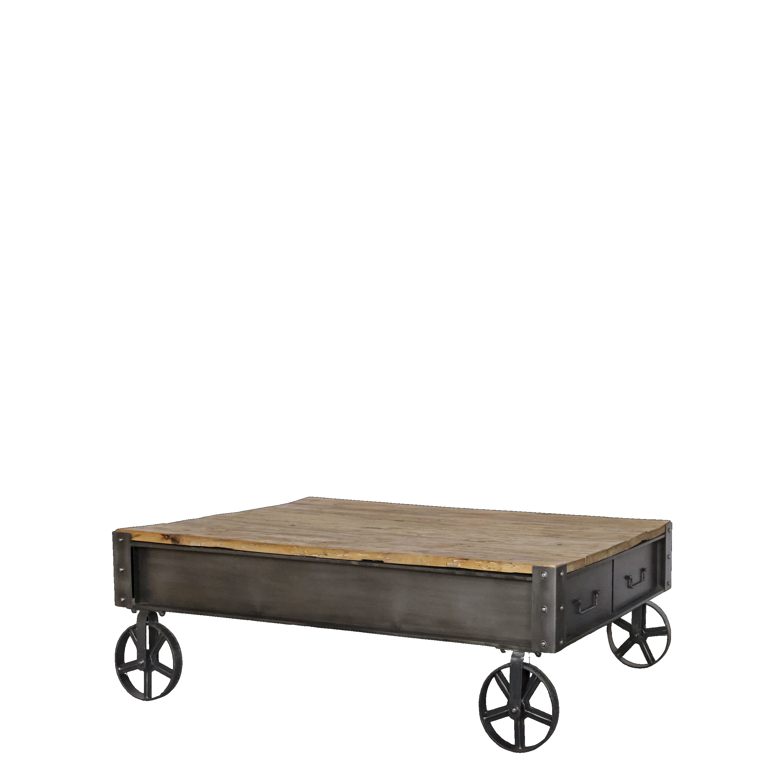 Industrial Couchtisch Factory Metall Holz auf Rädern