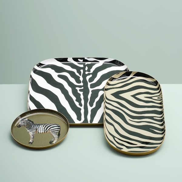 Vintage Tablett 3er Set Zebra Metall 