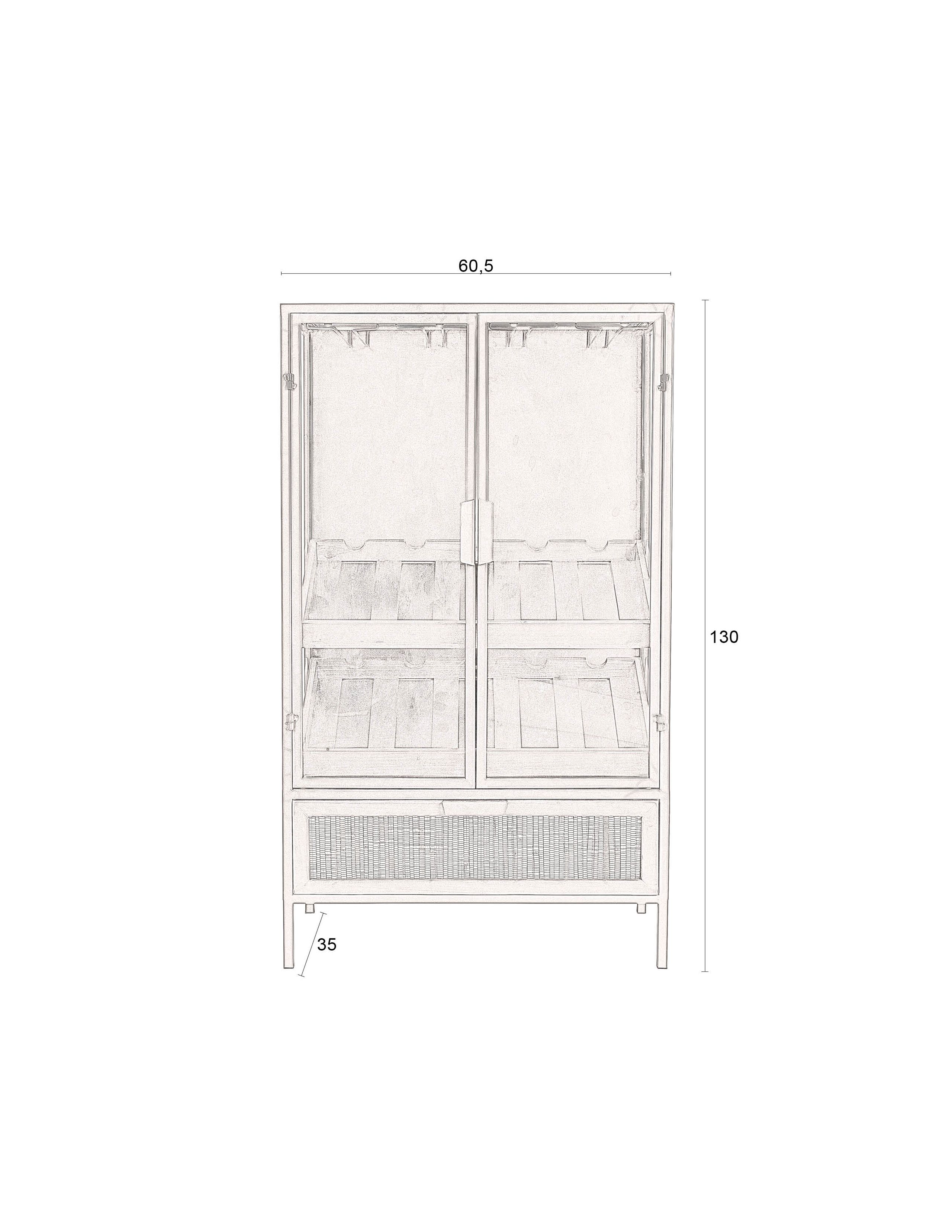 Retro Weinregal Barschrank Vitrine Mori Rot mit Rattangeflecht